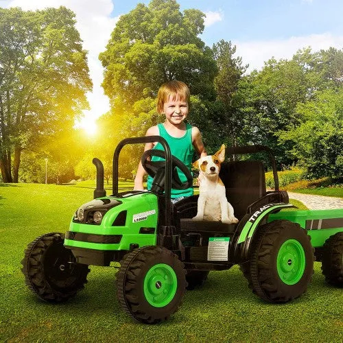 Super Cool 2025 Heavy Duty Green 6V Farm Tractor Powered Ride-On with Detachable Wagon | Remote