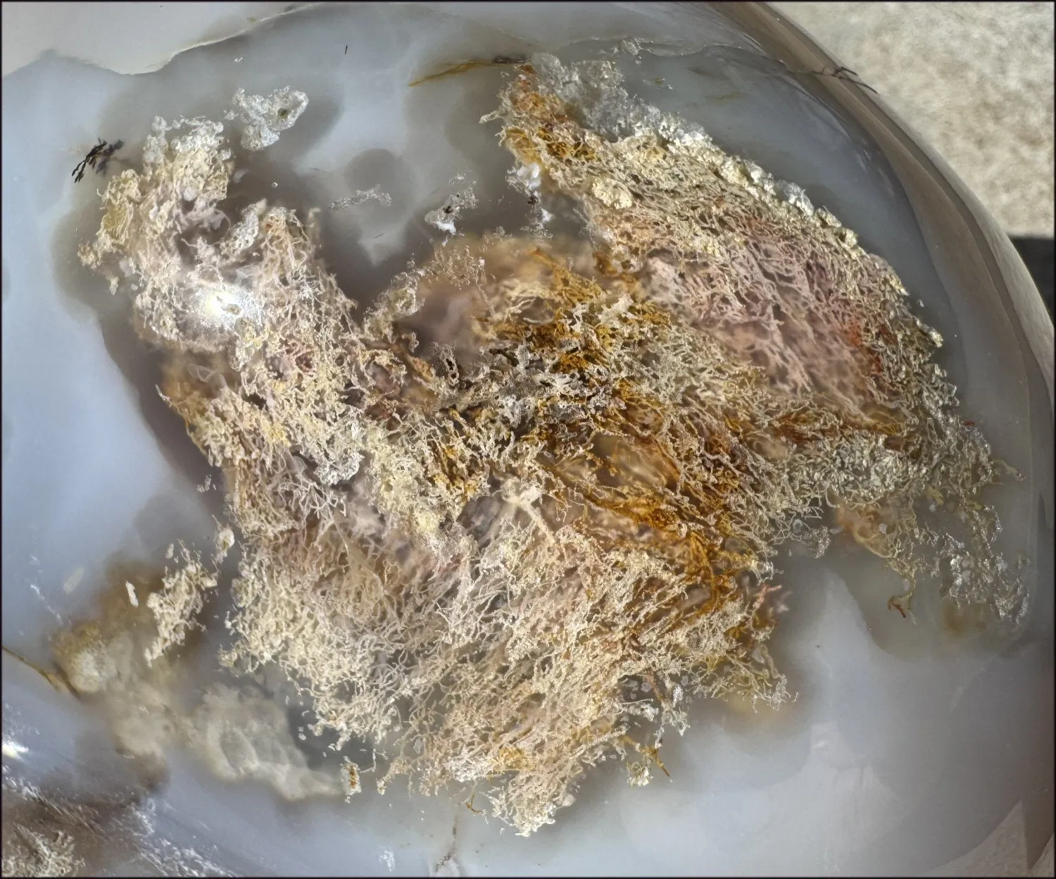 ~Super Sale~ LifeSize Plume Agate GEODE Crystal skull with STUNNING huge Vug, Hematite, Rainbows, Dendritic inclusions