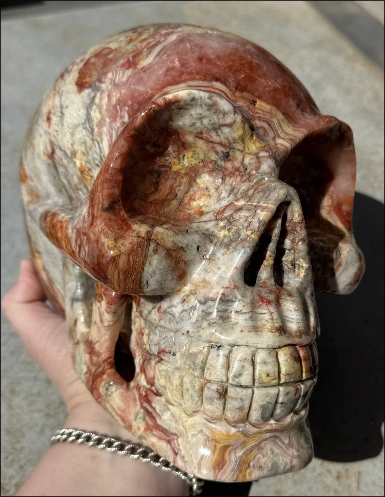 ~Super Sale~ LifeSize RED Crazy Lace Agate Crystal Skull - Laughter, Divination - 15lbs 