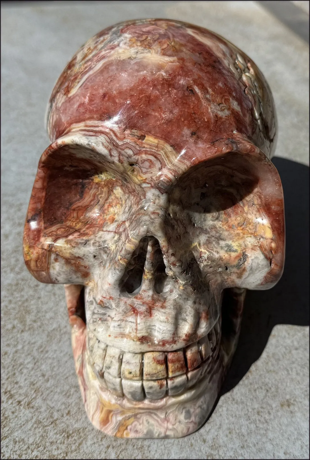 ~Super Sale~ LifeSize RED Crazy Lace Agate Crystal Skull - Laughter, Divination - 15lbs 