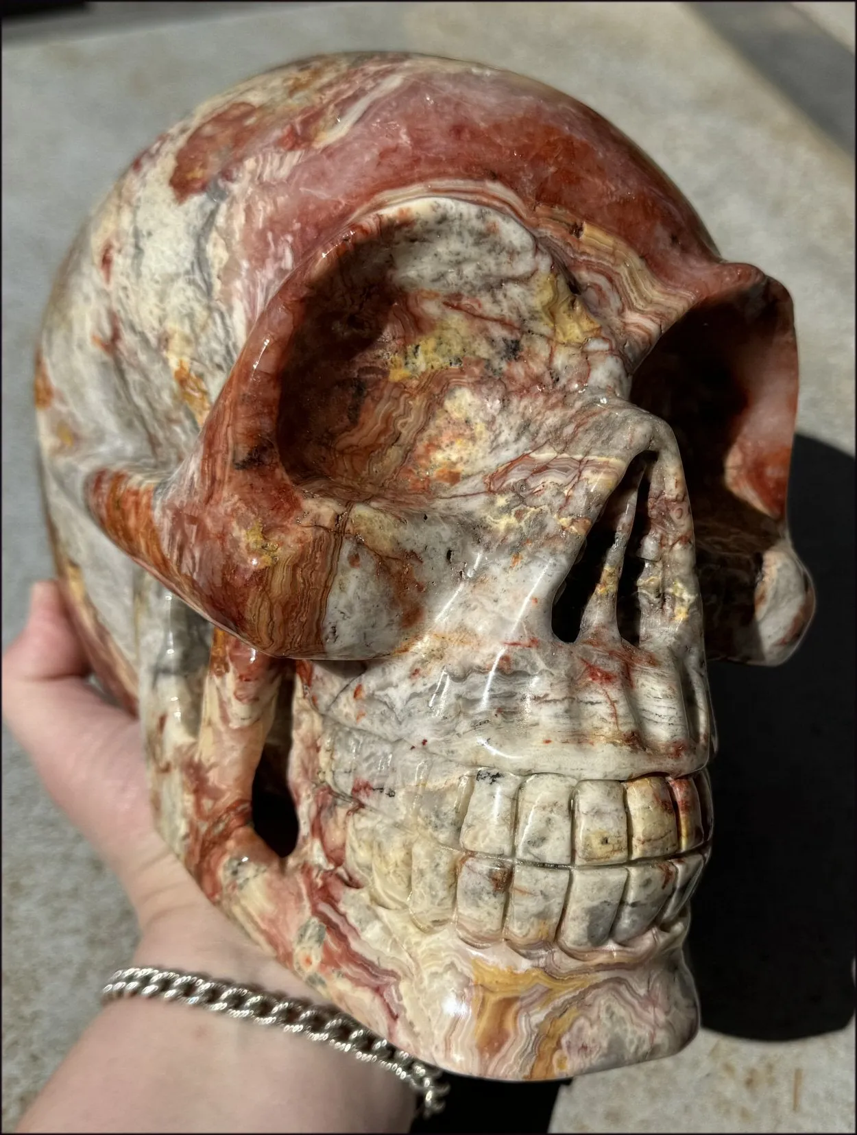~Super Sale~ LifeSize RED Crazy Lace Agate Crystal Skull - Laughter, Divination - 15lbs 