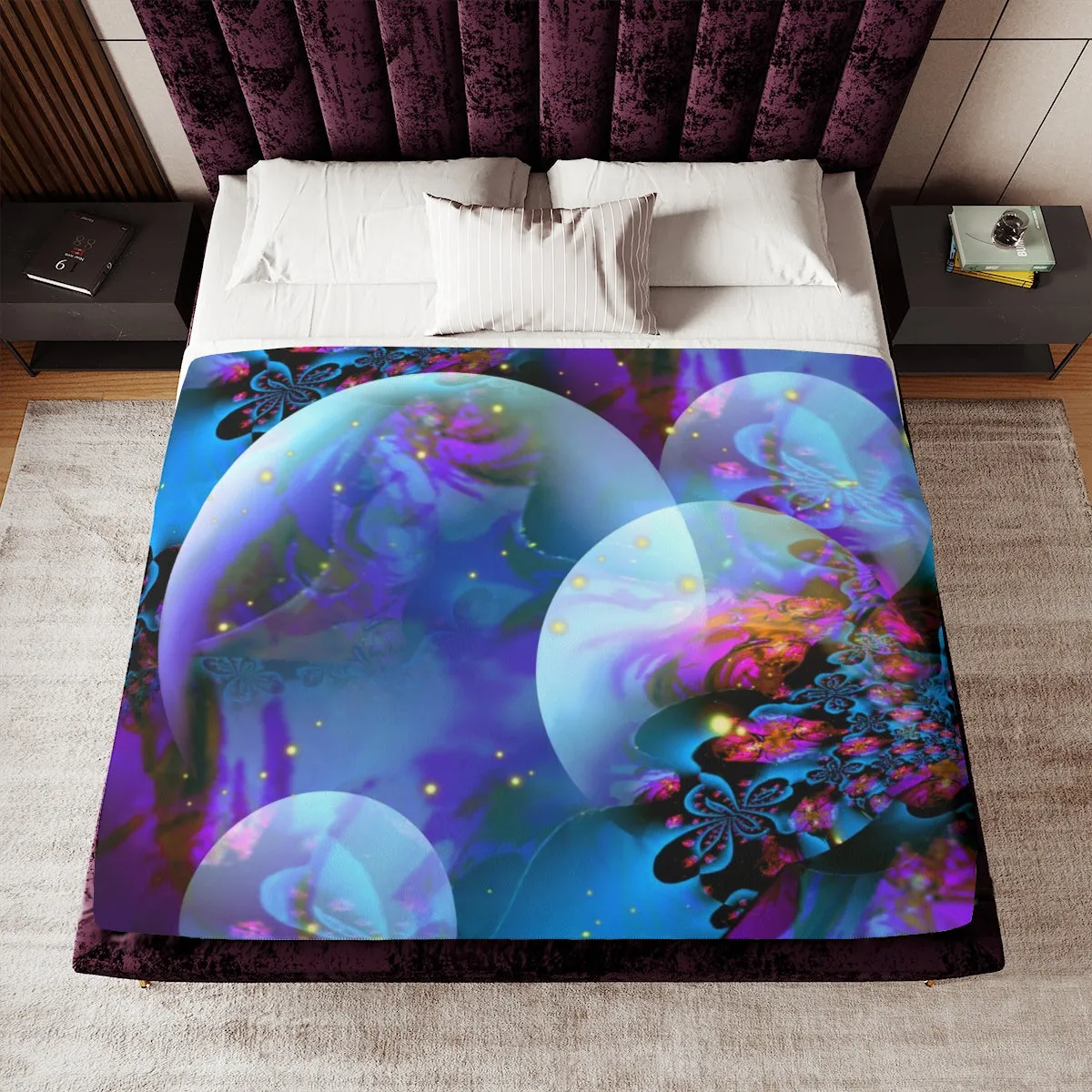 Super Soft Sherpa Blanket, Velvety Minky Throw, Visionary Art Home Decor - "Spirit Orbs"