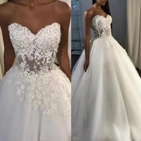 sweetheart neck wedding dresses ball gown simple lace applique boho white wedding gown