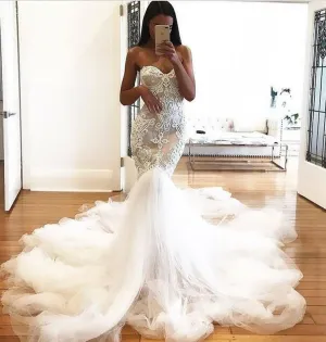 sweetheart neck wedding dresses boho 2020 mermaid lace applique luxury simple wedding gown vestido de novia 2021
