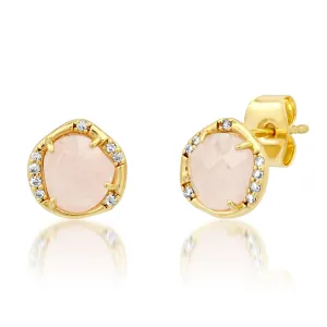 Tai - Organic Stone Stud with CZ Accents (Rose Quartz)