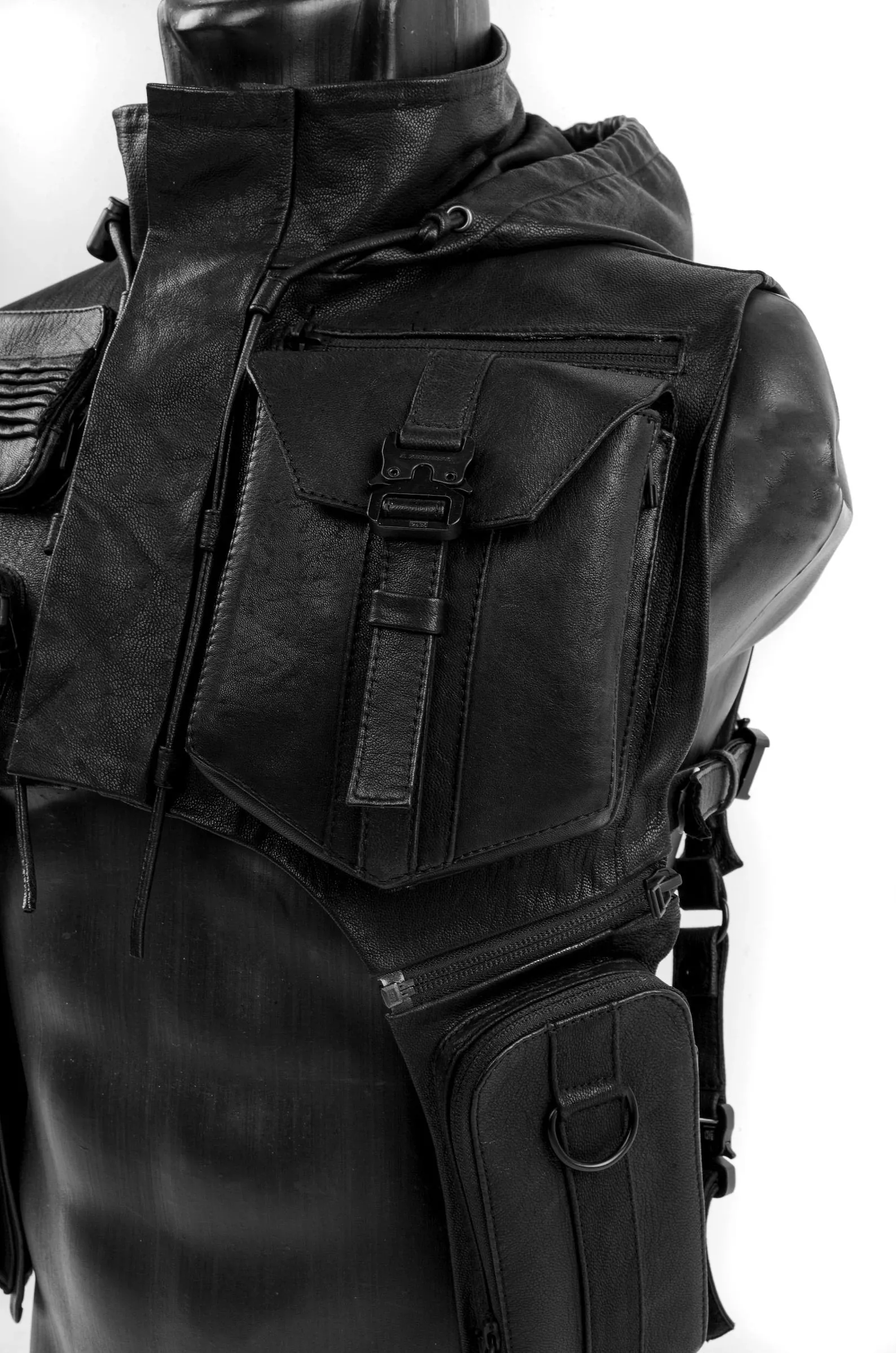 Tech9 Leather Hood with Shoulder Holsters  Vest