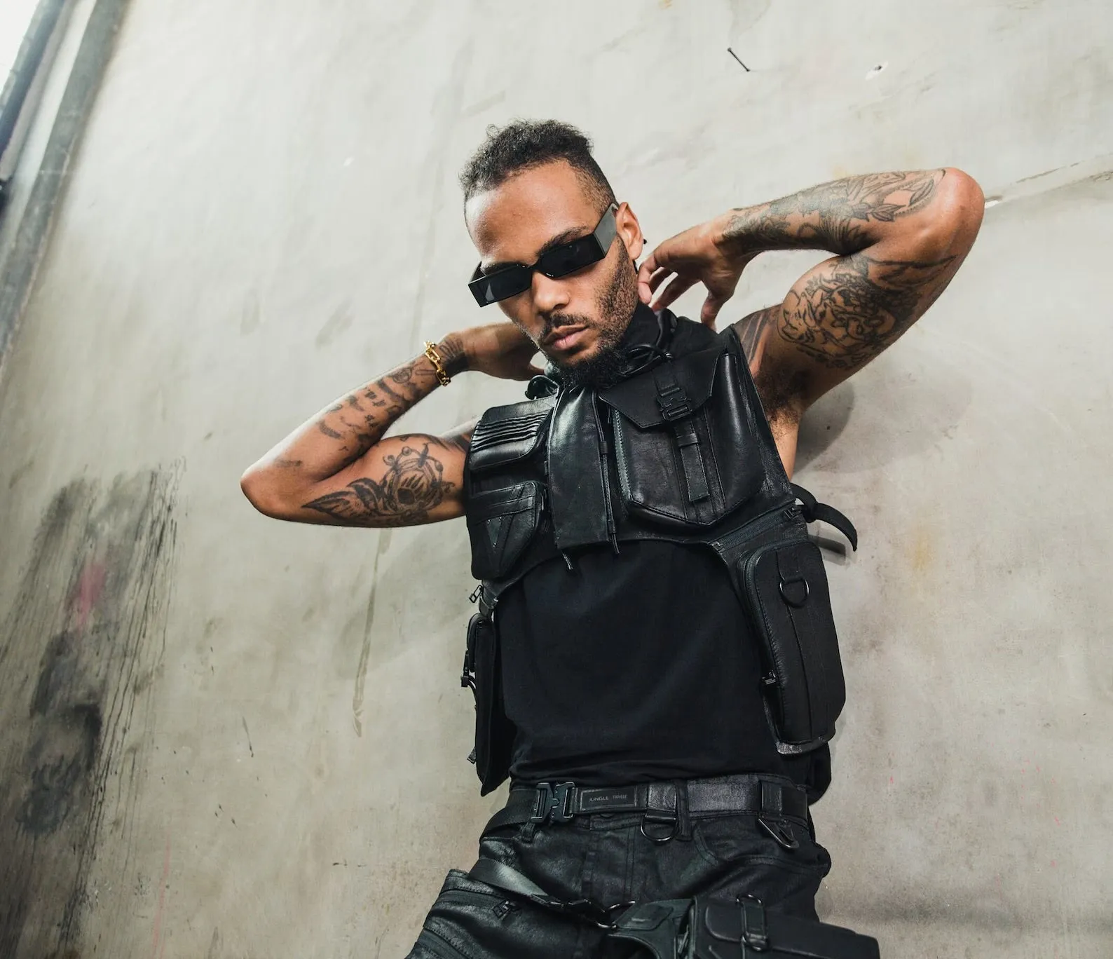 Tech9 Leather Hood with Shoulder Holsters  Vest