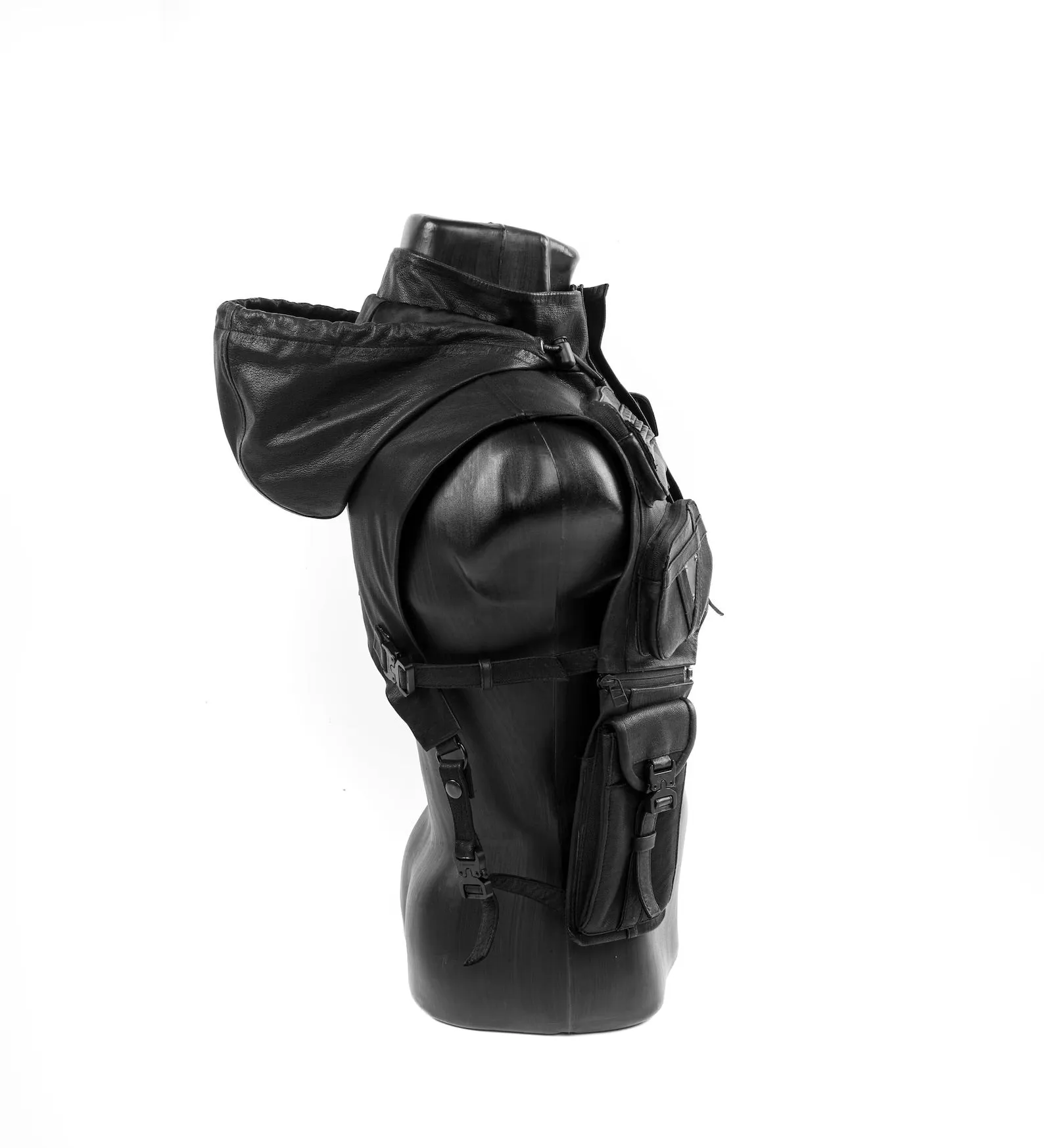 Tech9 Leather Hood with Shoulder Holsters  Vest