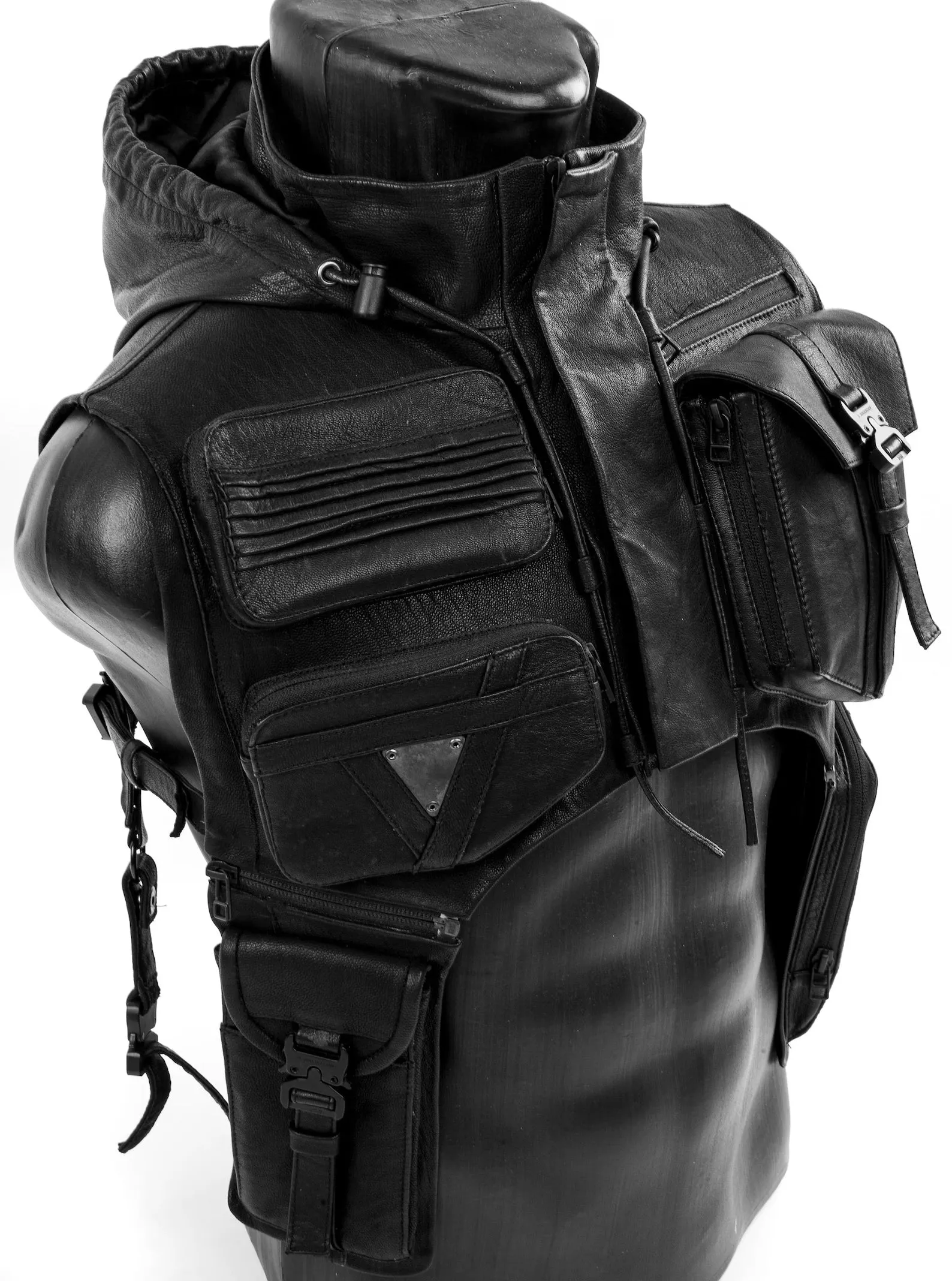 Tech9 Leather Hood with Shoulder Holsters  Vest