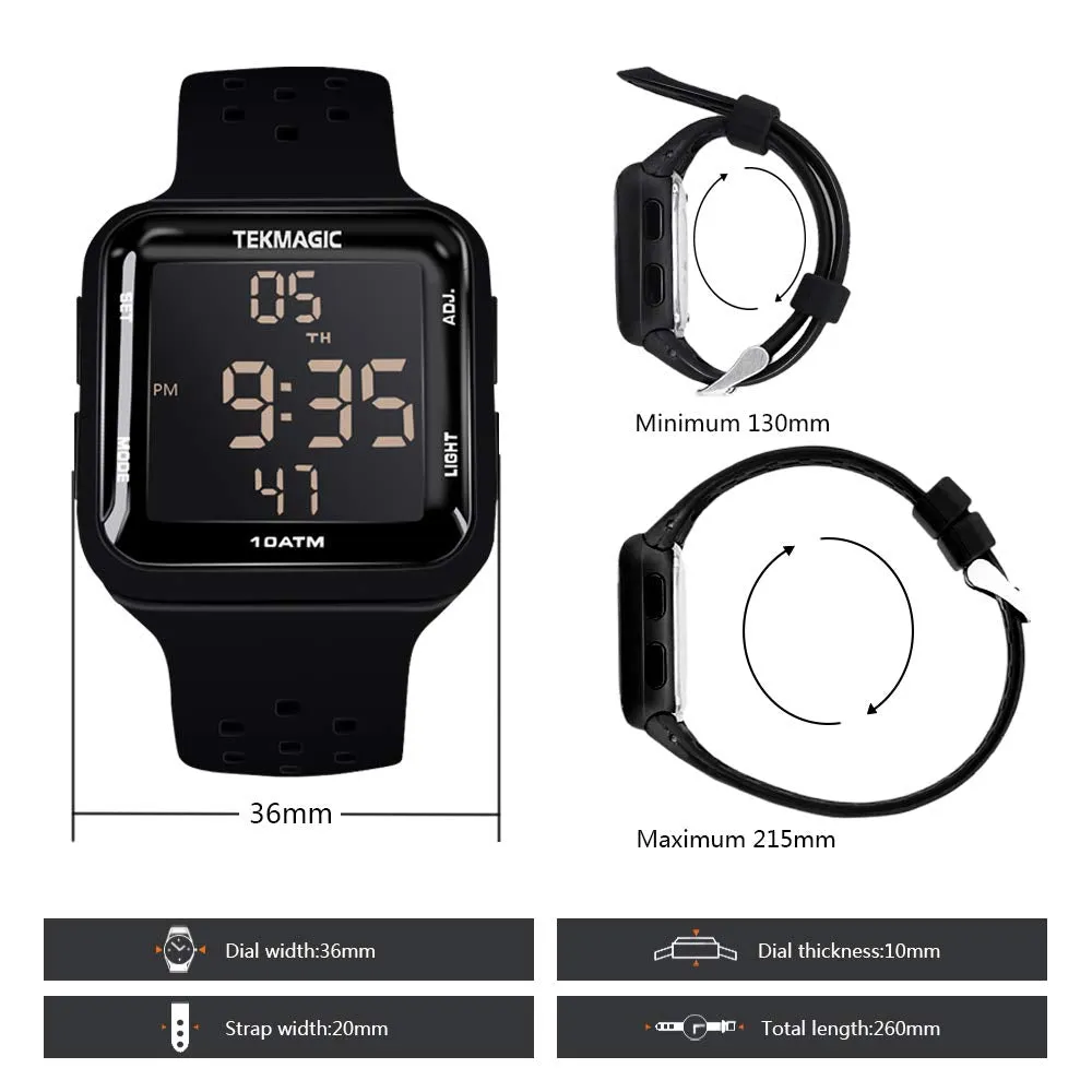 TEKMAGIC 100m Water Resistant Scuba Diving Watch with Stopwatch, Alarm Clock Functions, Dual Time Display, 12/24 Hour Format