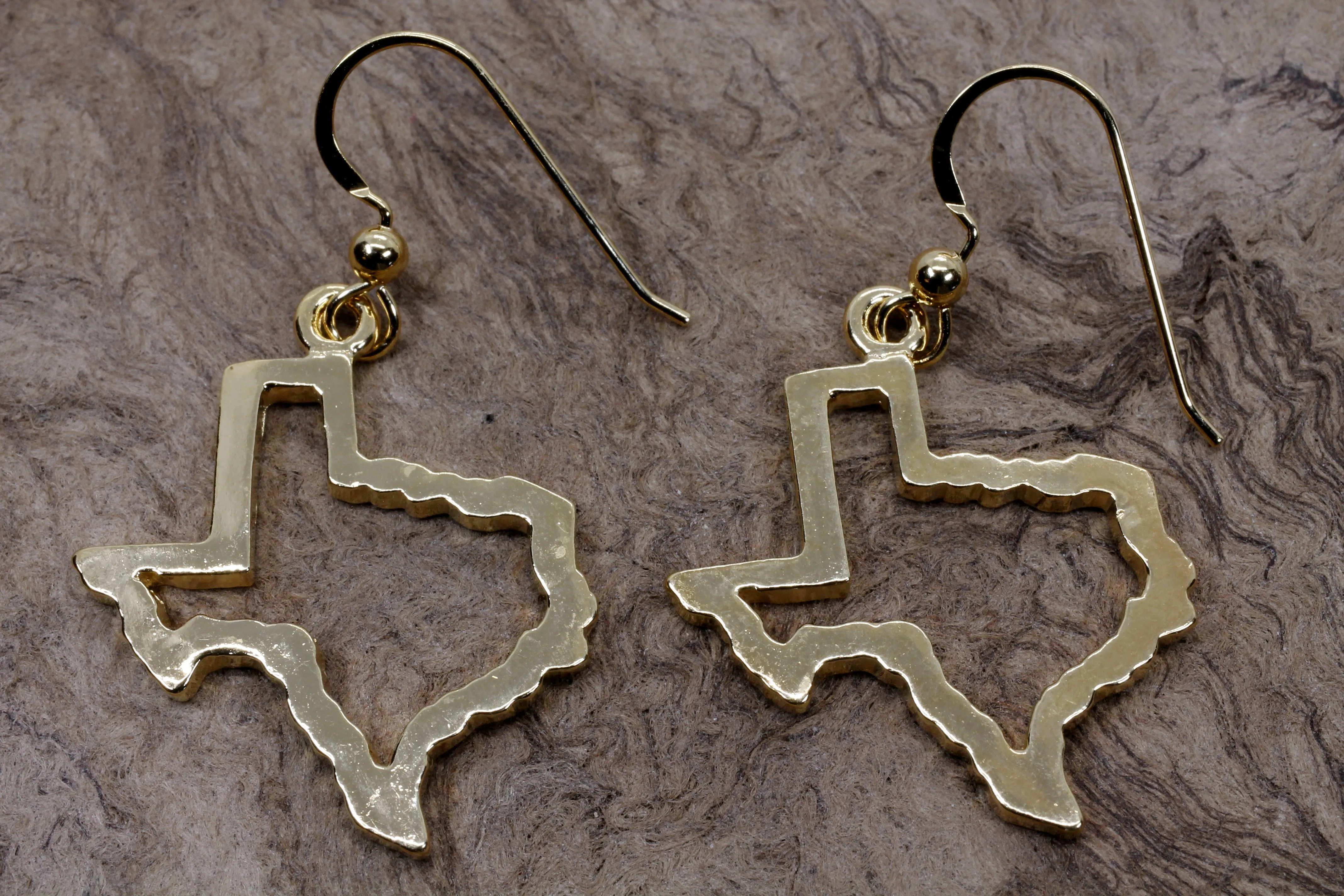 Texas Earrings for her with Lone Star State of Texas Silhoutte Outline in Gold Vermeil