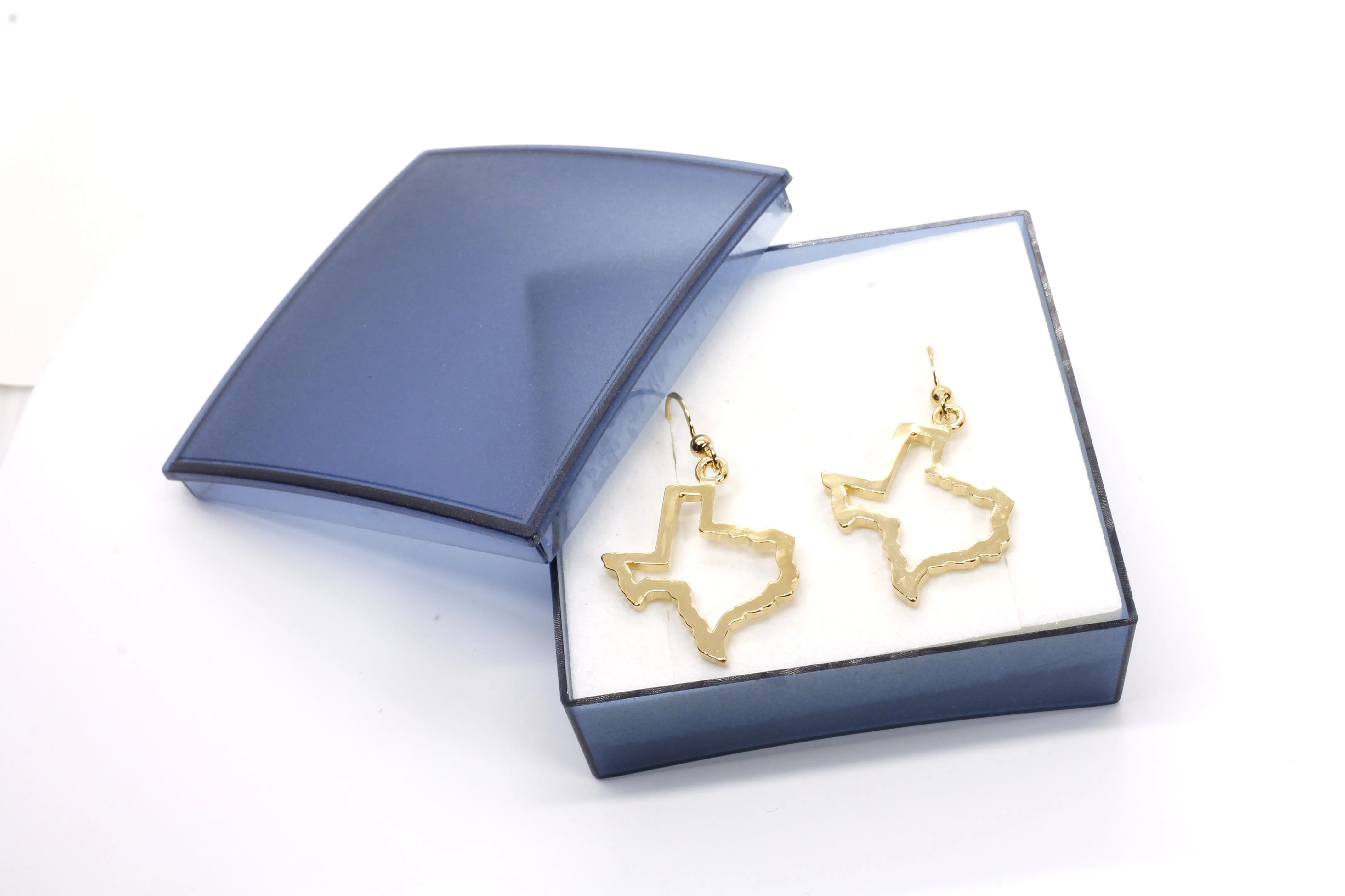 Texas Earrings for her with Lone Star State of Texas Silhoutte Outline in Gold Vermeil