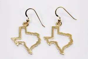 Texas Earrings for her with Lone Star State of Texas Silhoutte Outline in Gold Vermeil