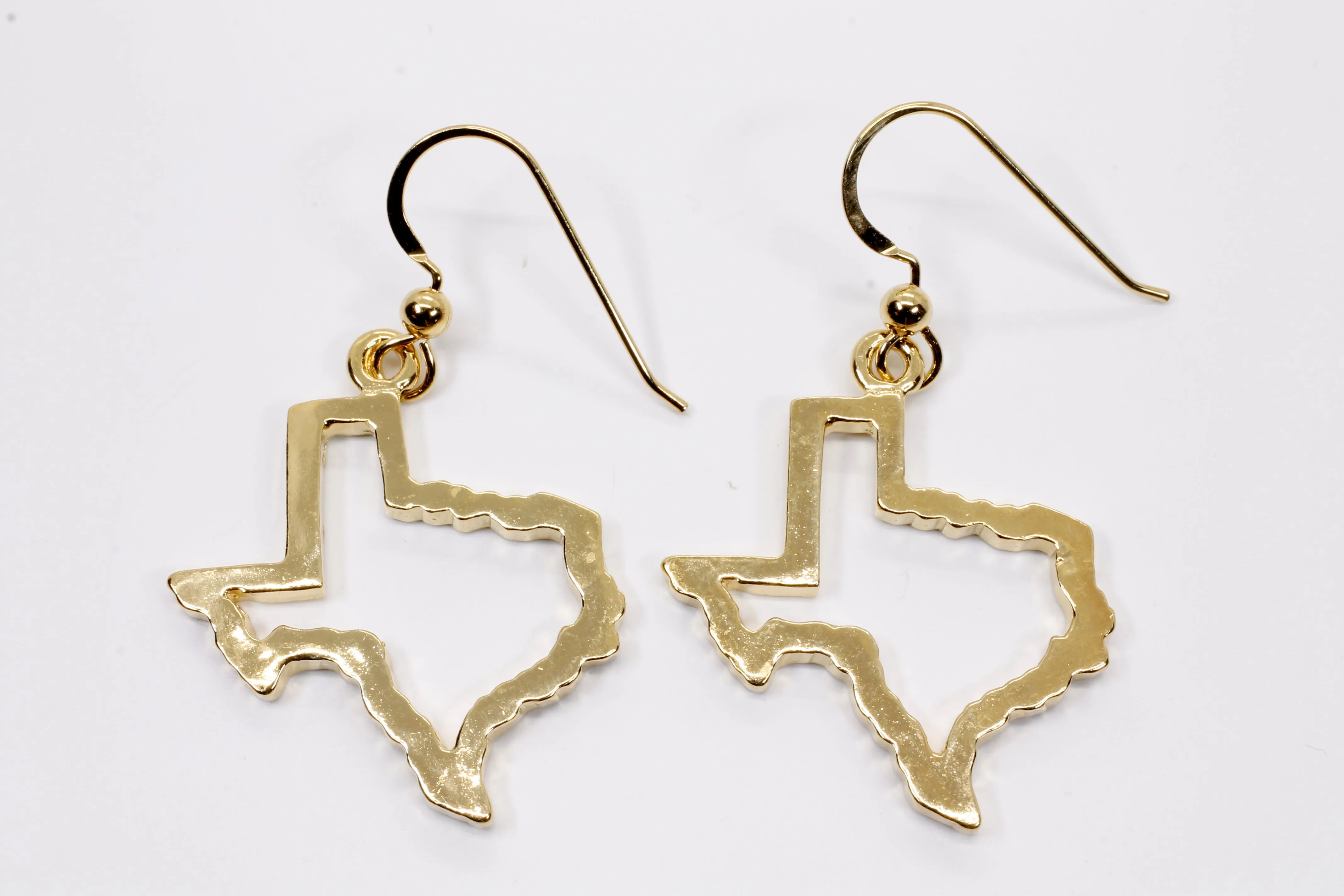Texas Earrings for her with Lone Star State of Texas Silhoutte Outline in Gold Vermeil