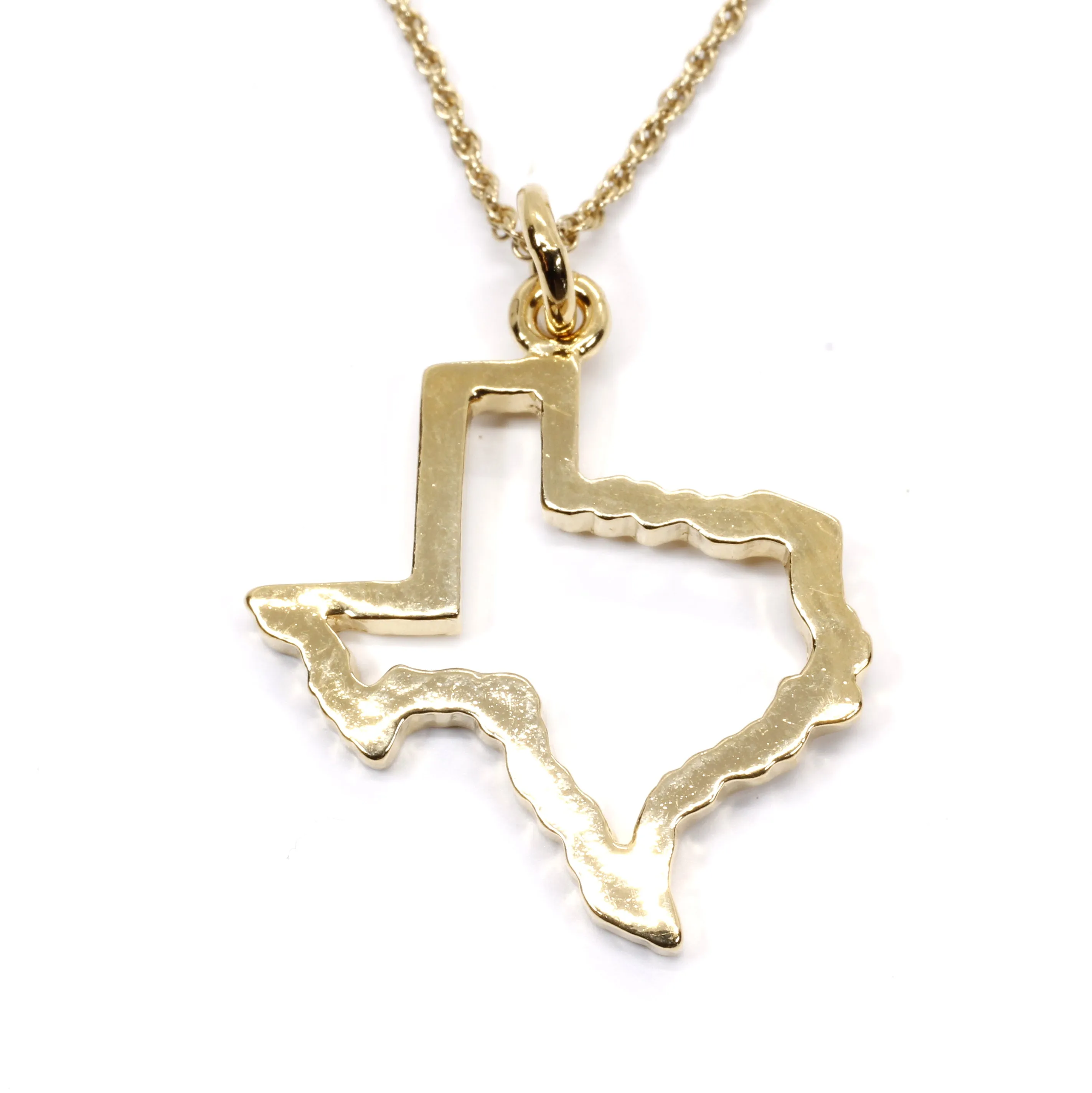 Texas Necklace for her with Lone Star State of Texas Silhoutte Outline in Gold Vermeil