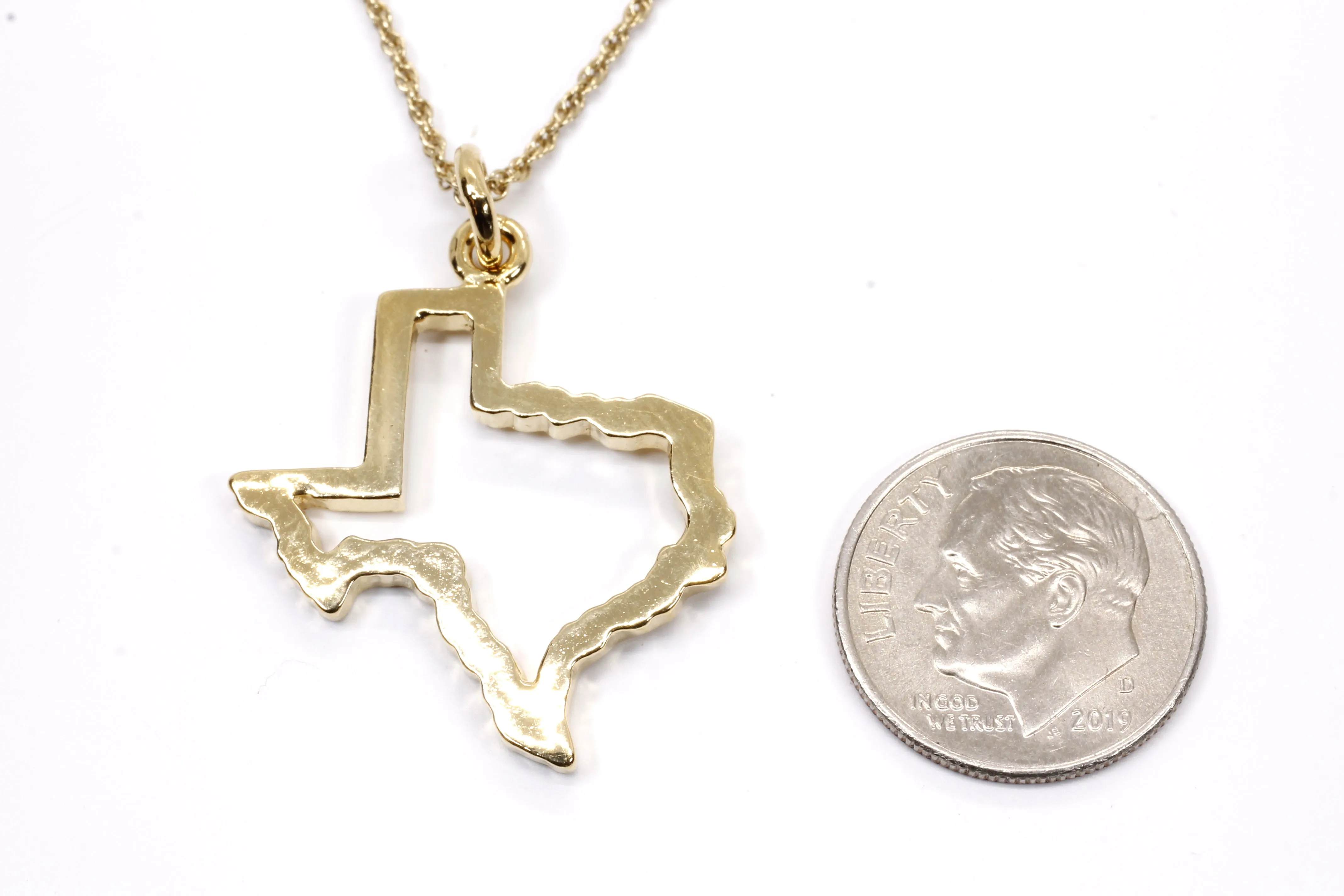 Texas Necklace for her with Lone Star State of Texas Silhoutte Outline in Gold Vermeil