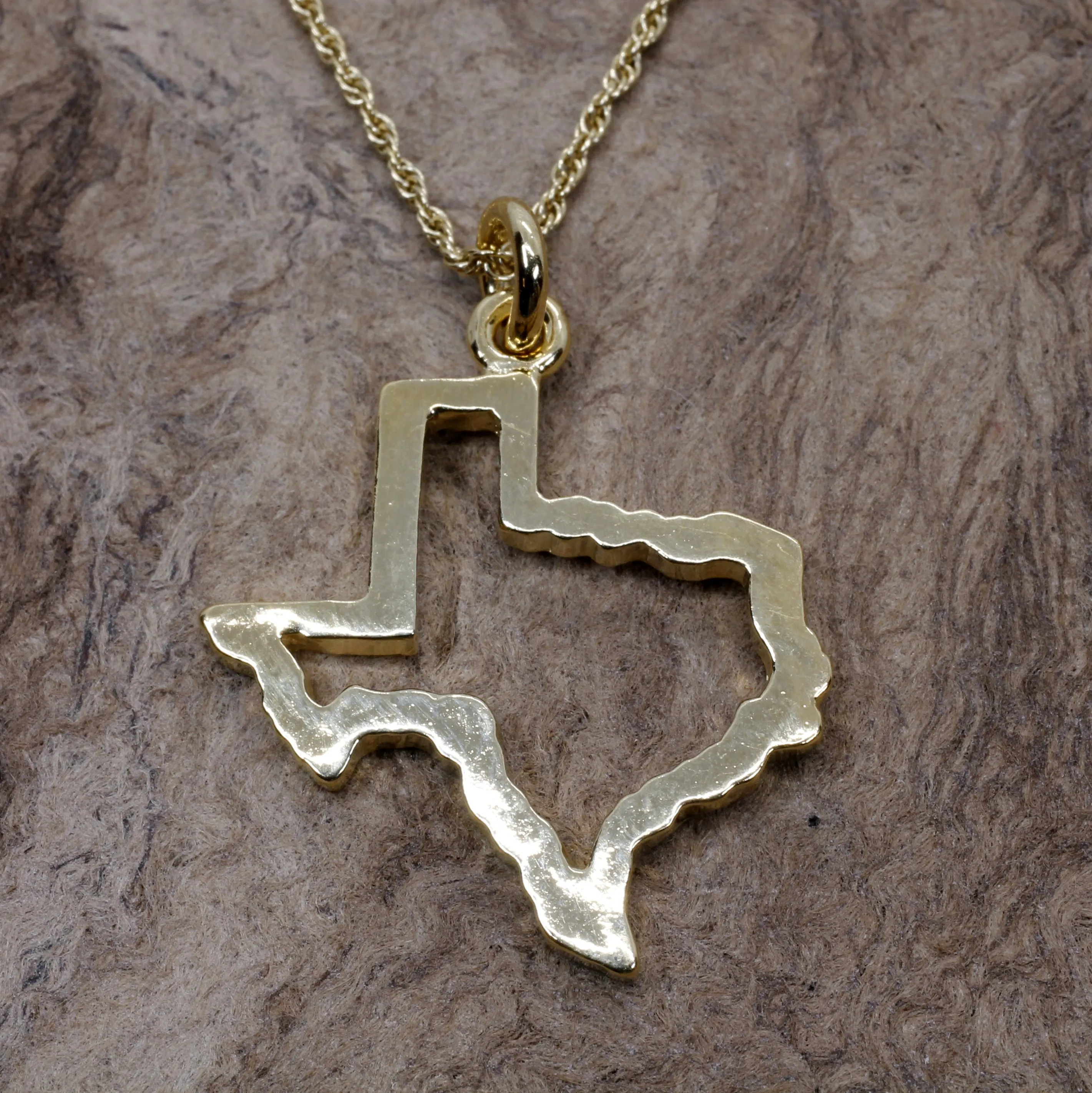Texas Necklace for her with Lone Star State of Texas Silhoutte Outline in Gold Vermeil