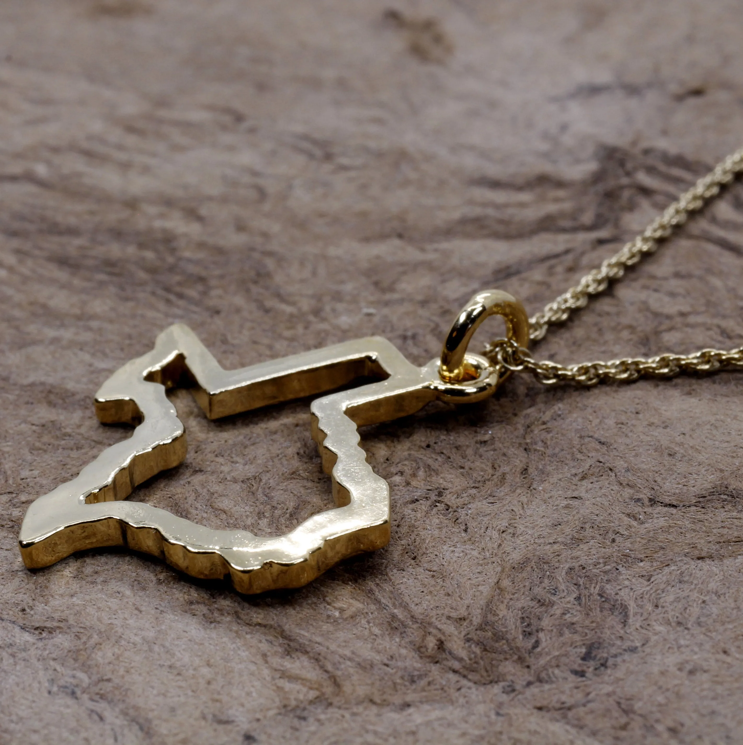 Texas Necklace for her with Lone Star State of Texas Silhoutte Outline in Gold Vermeil