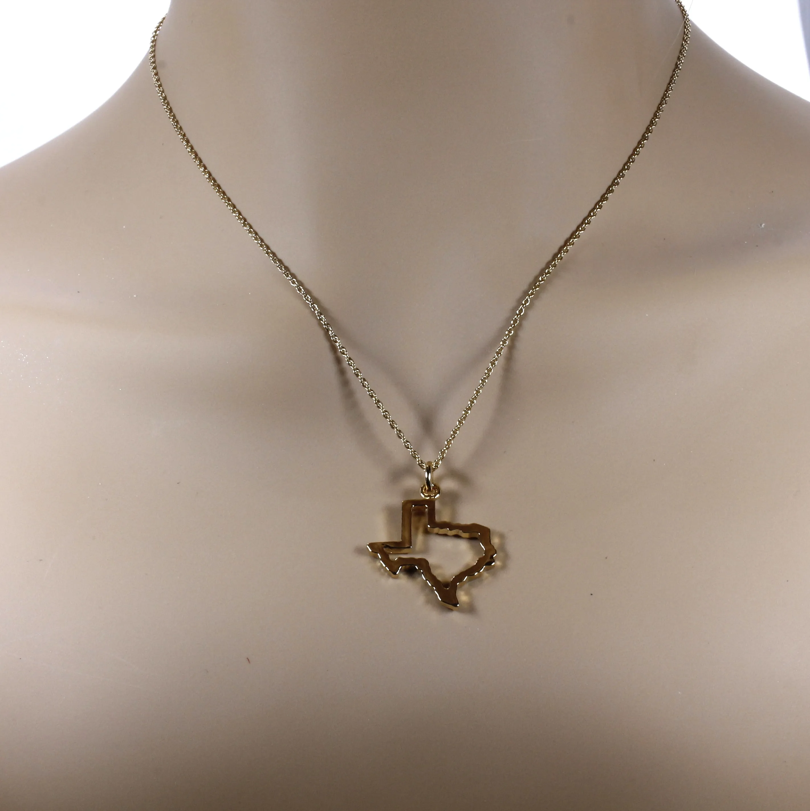 Texas Necklace for her with Lone Star State of Texas Silhoutte Outline in Gold Vermeil
