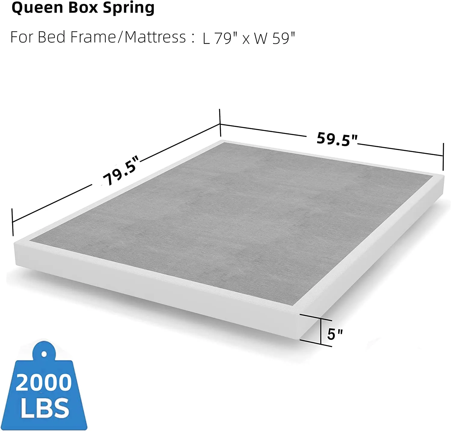 THEOCORATE Box Spring Queen, 5 Inch Low Profile Metal Spring, Heavy Duty Structure with Cover, Mattress Foundation, Noise Free, Non-Slip, Easy Assembly