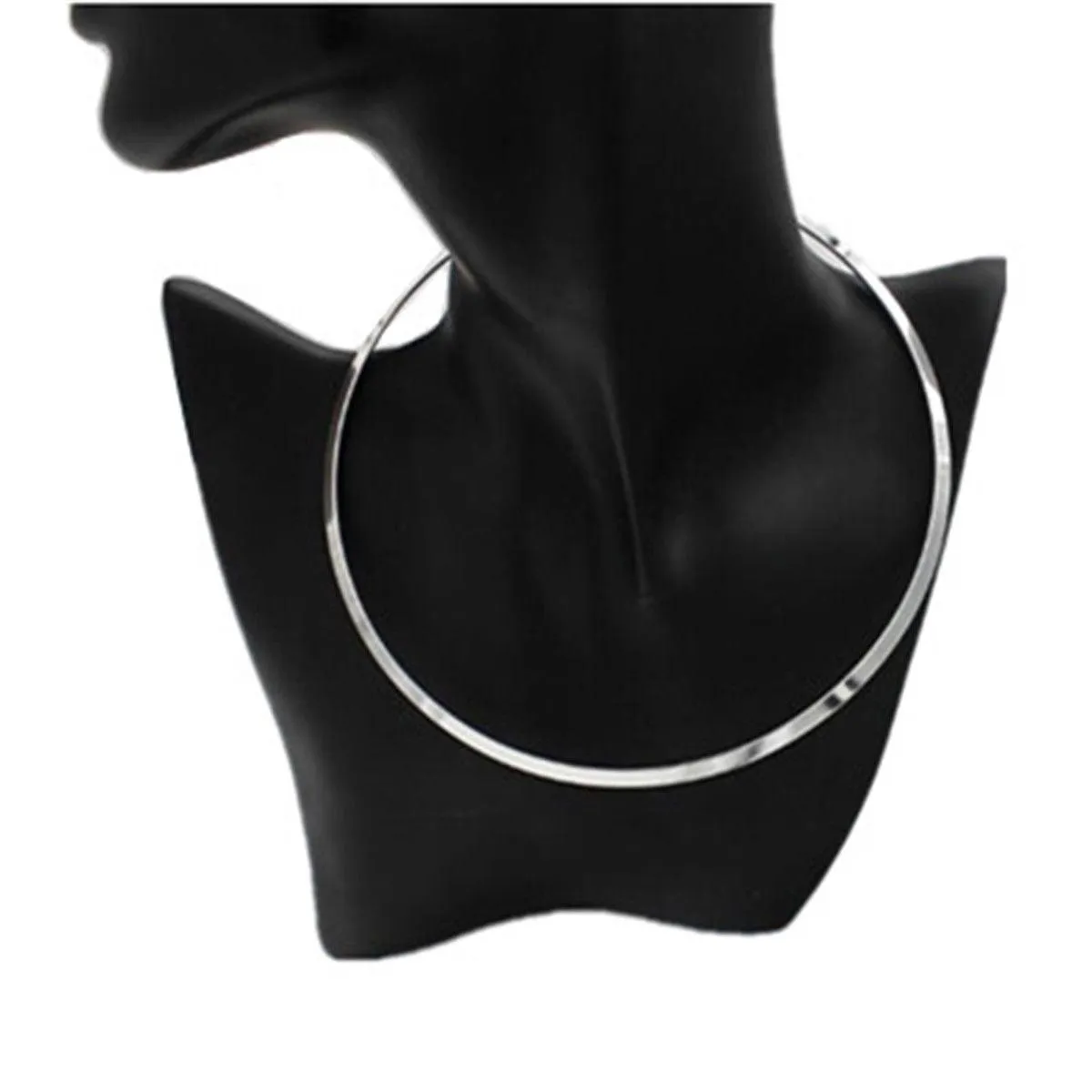 Thin Mirrored Circle Collar Silver Metal Necklace
