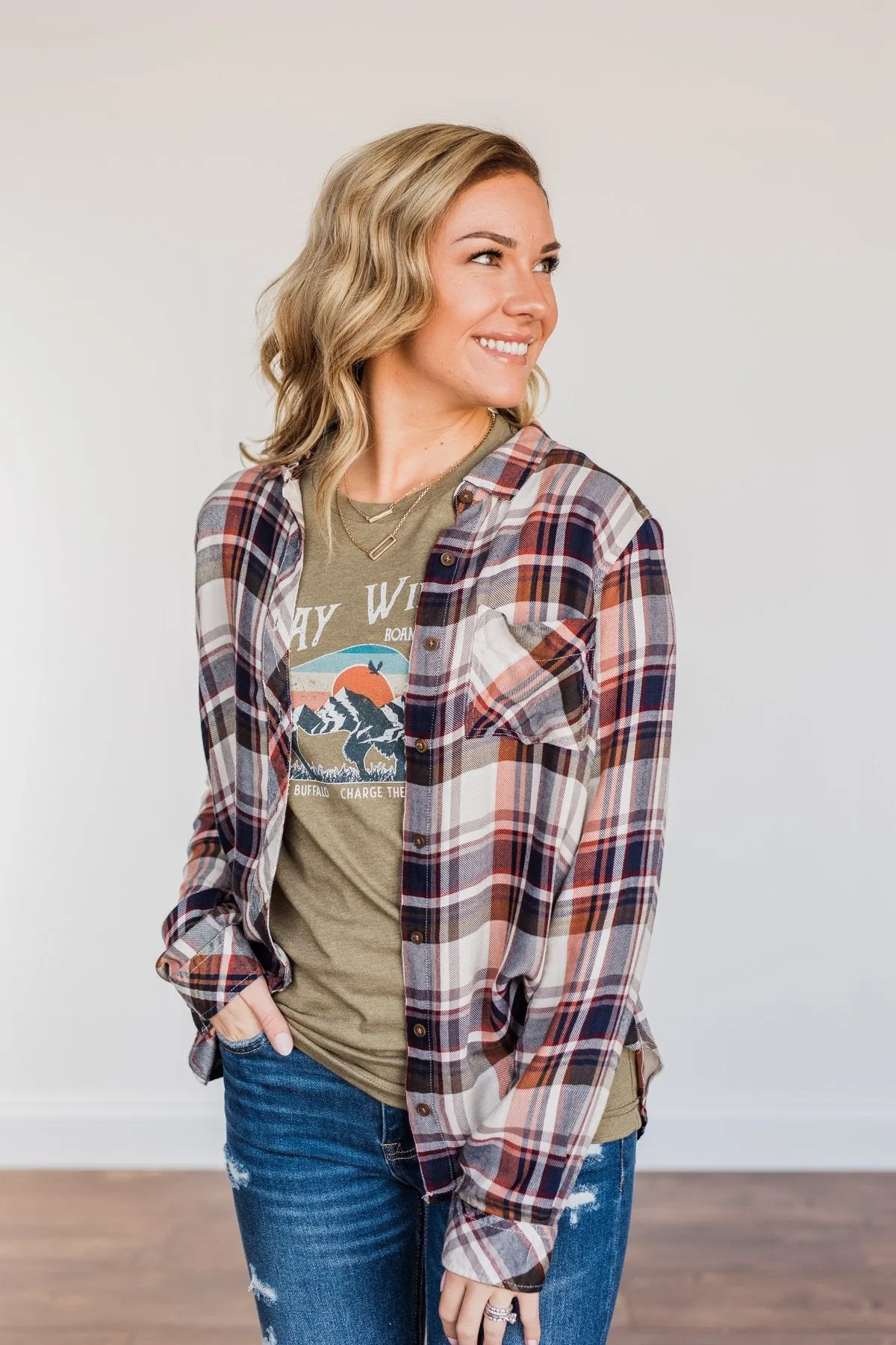 Thread & Supply Deep Feelings Plaid Top- Olive & Copper