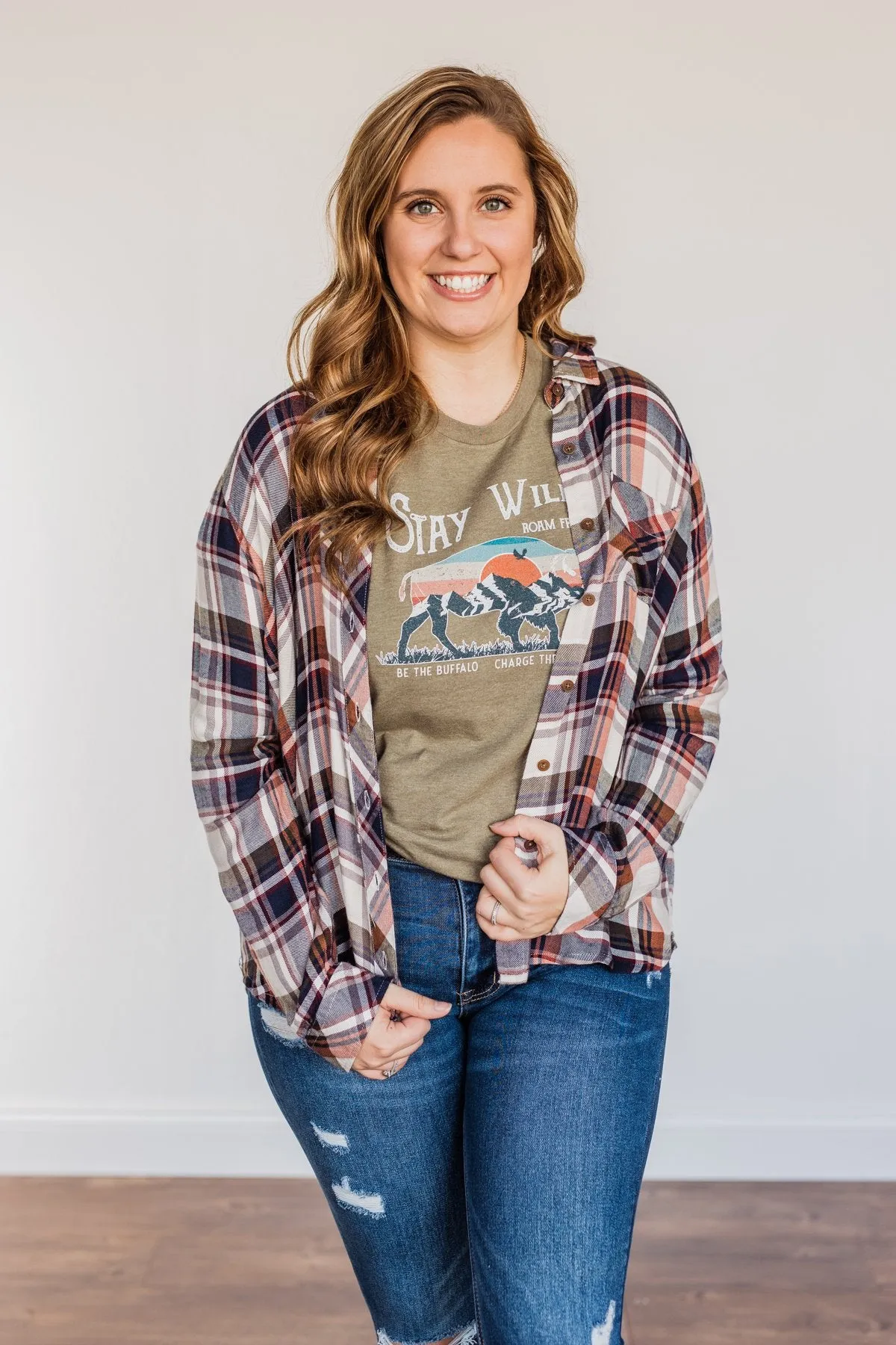 Thread & Supply Deep Feelings Plaid Top- Olive & Copper