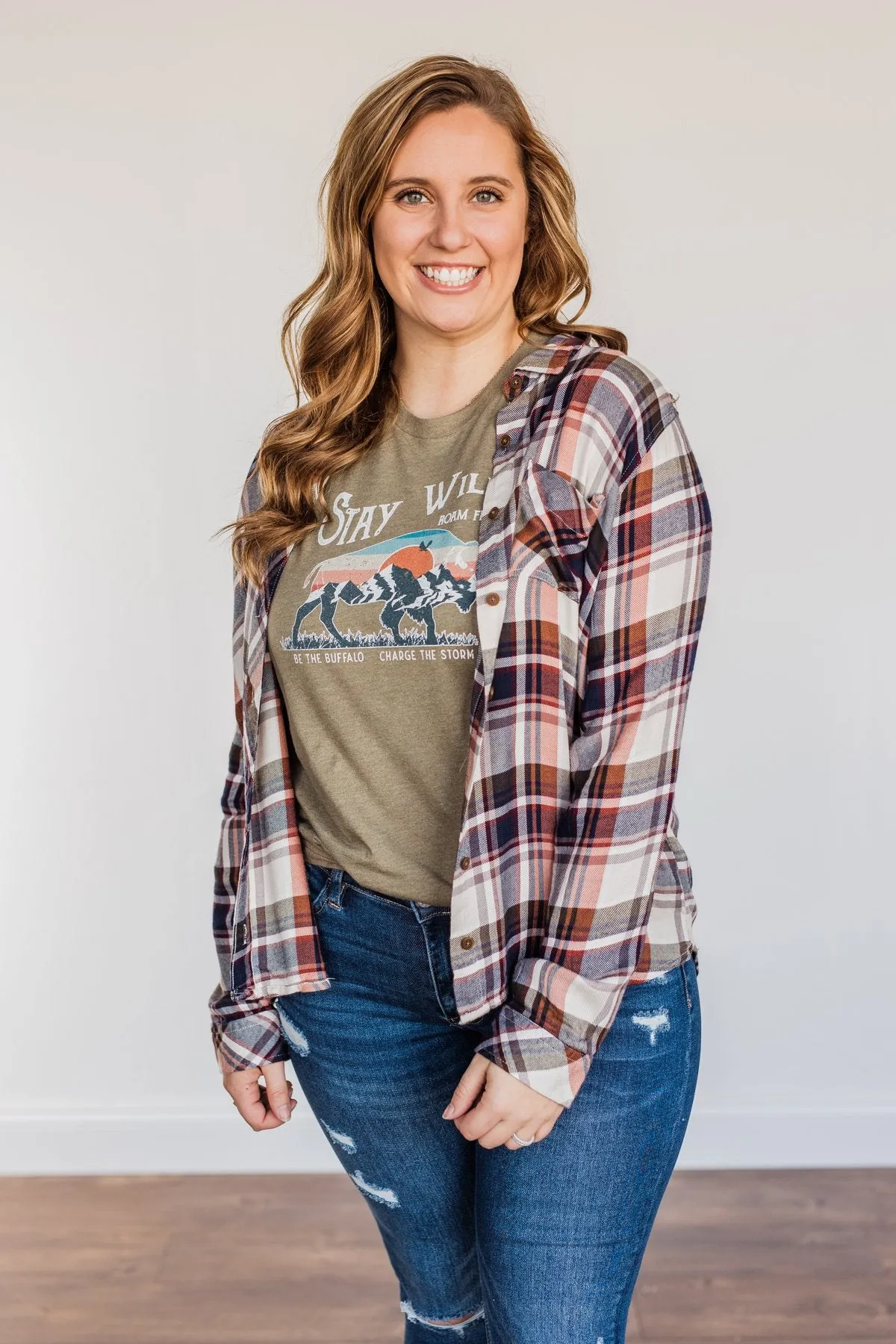 Thread & Supply Deep Feelings Plaid Top- Olive & Copper