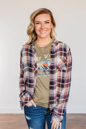 Thread & Supply Deep Feelings Plaid Top- Olive & Copper