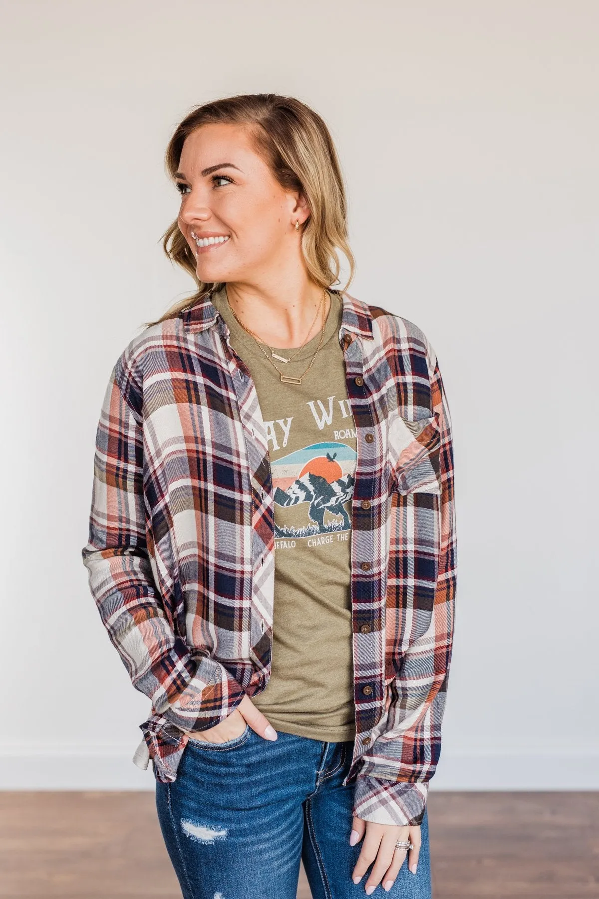 Thread & Supply Deep Feelings Plaid Top- Olive & Copper