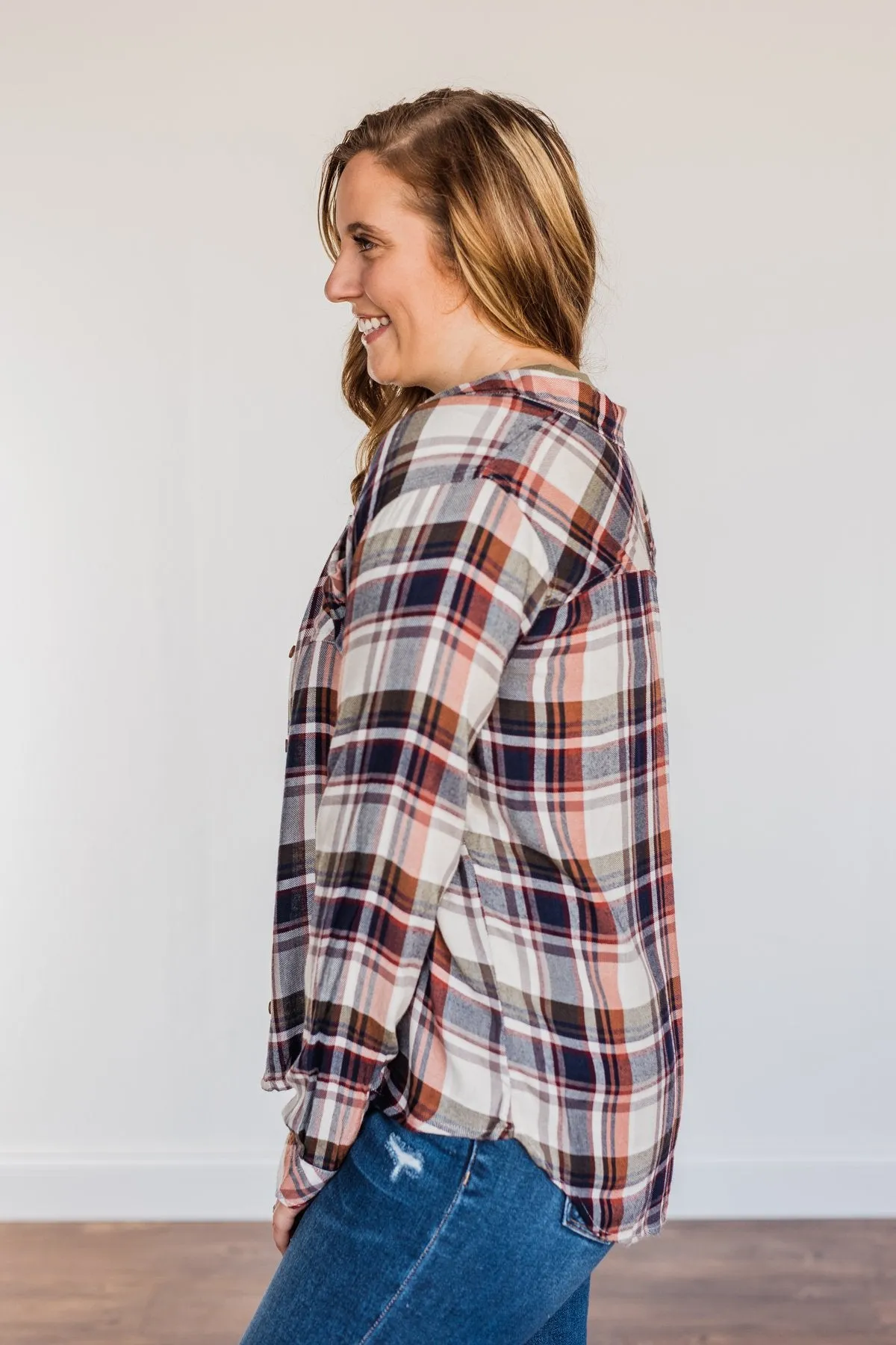 Thread & Supply Deep Feelings Plaid Top- Olive & Copper