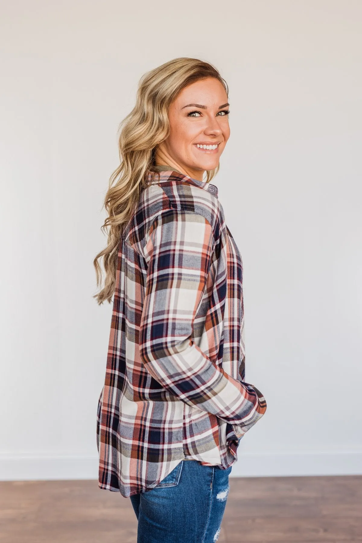 Thread & Supply Deep Feelings Plaid Top- Olive & Copper