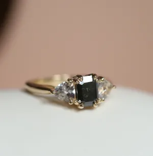 THREE STONE ENCHANTMENT RING | BLACK DIAMOND & HERKIMER