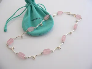 Tiffany & Co Pink Quartz Necklace Rose Twirl Pendant Charm Chain Silver Gift Art