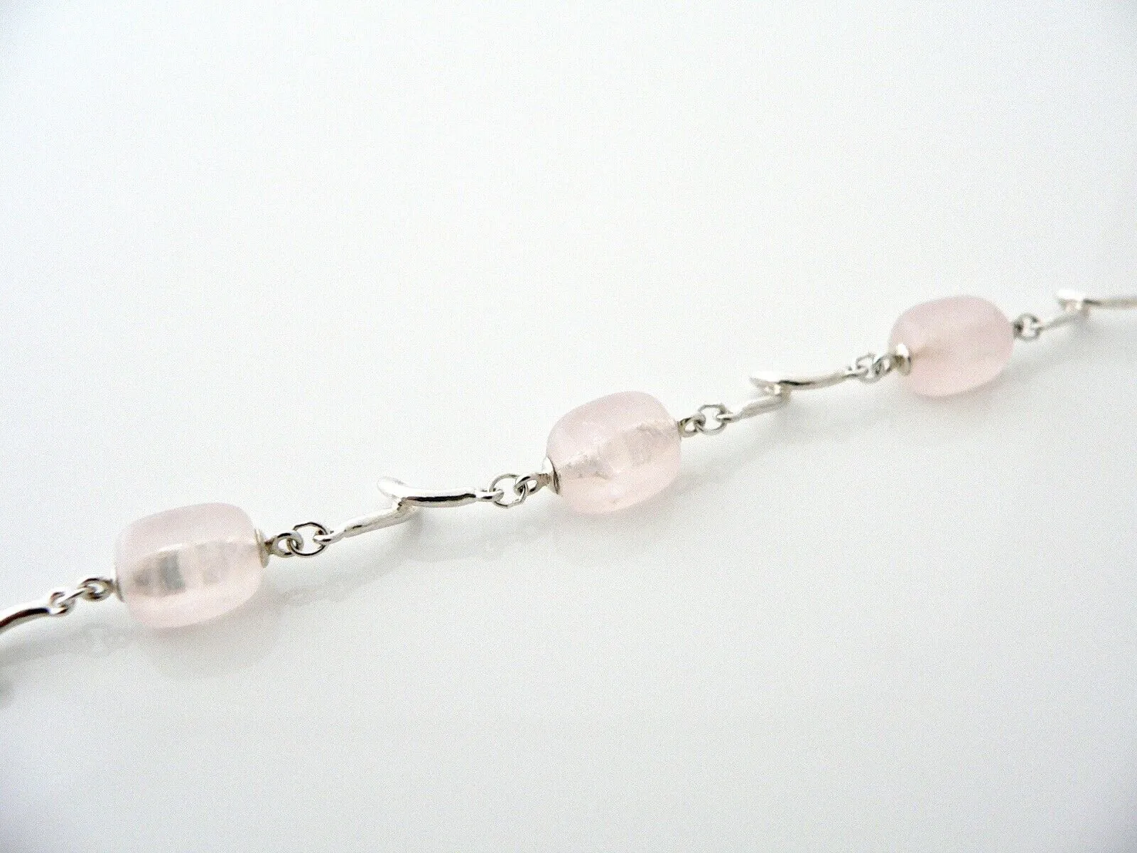 Tiffany & Co Pink Rose Quartz Gemstone Bracelet Bangle Chain Silver Love Gift