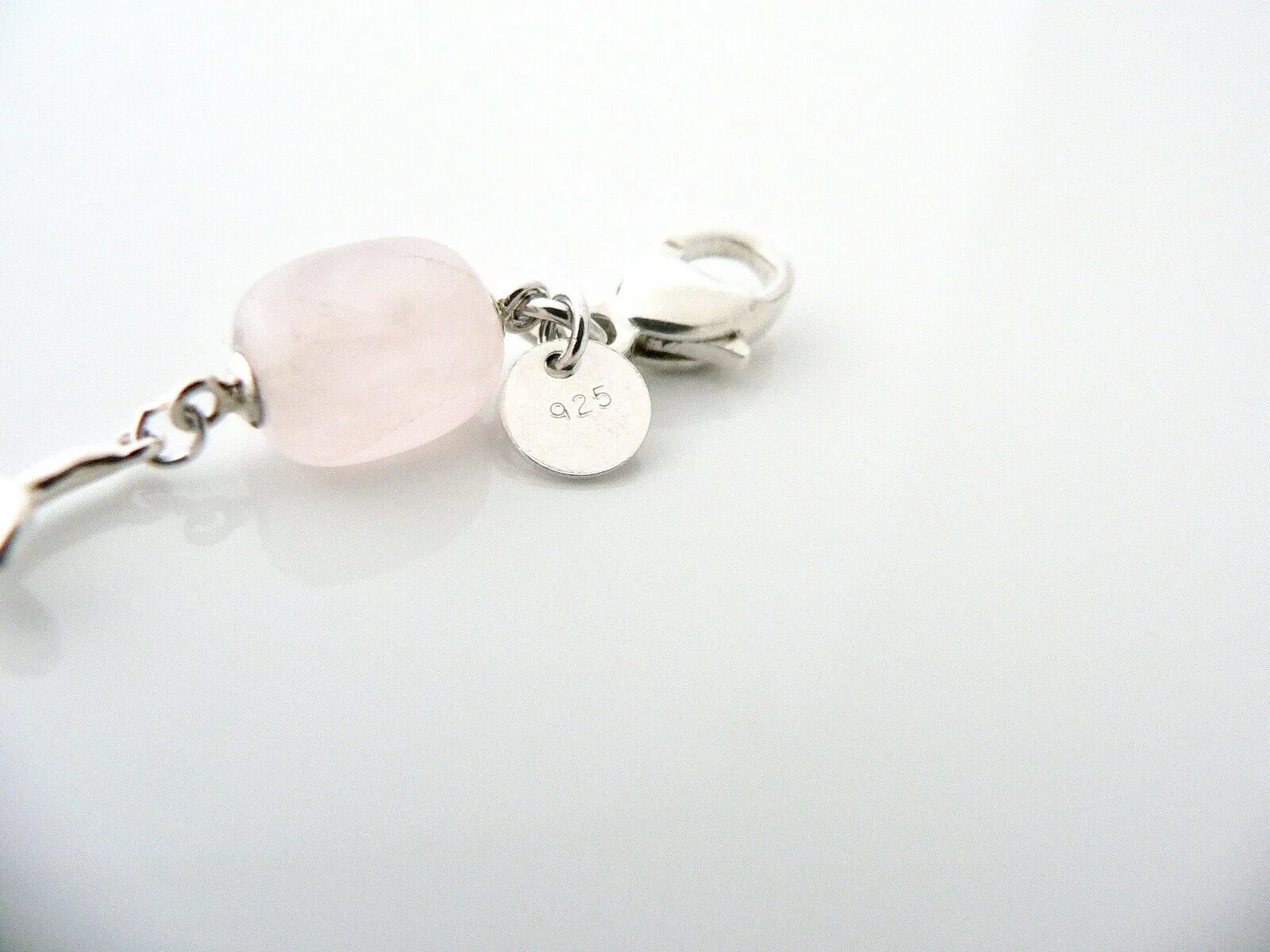 Tiffany & Co Pink Rose Quartz Gemstone Bracelet Bangle Chain Silver Love Gift