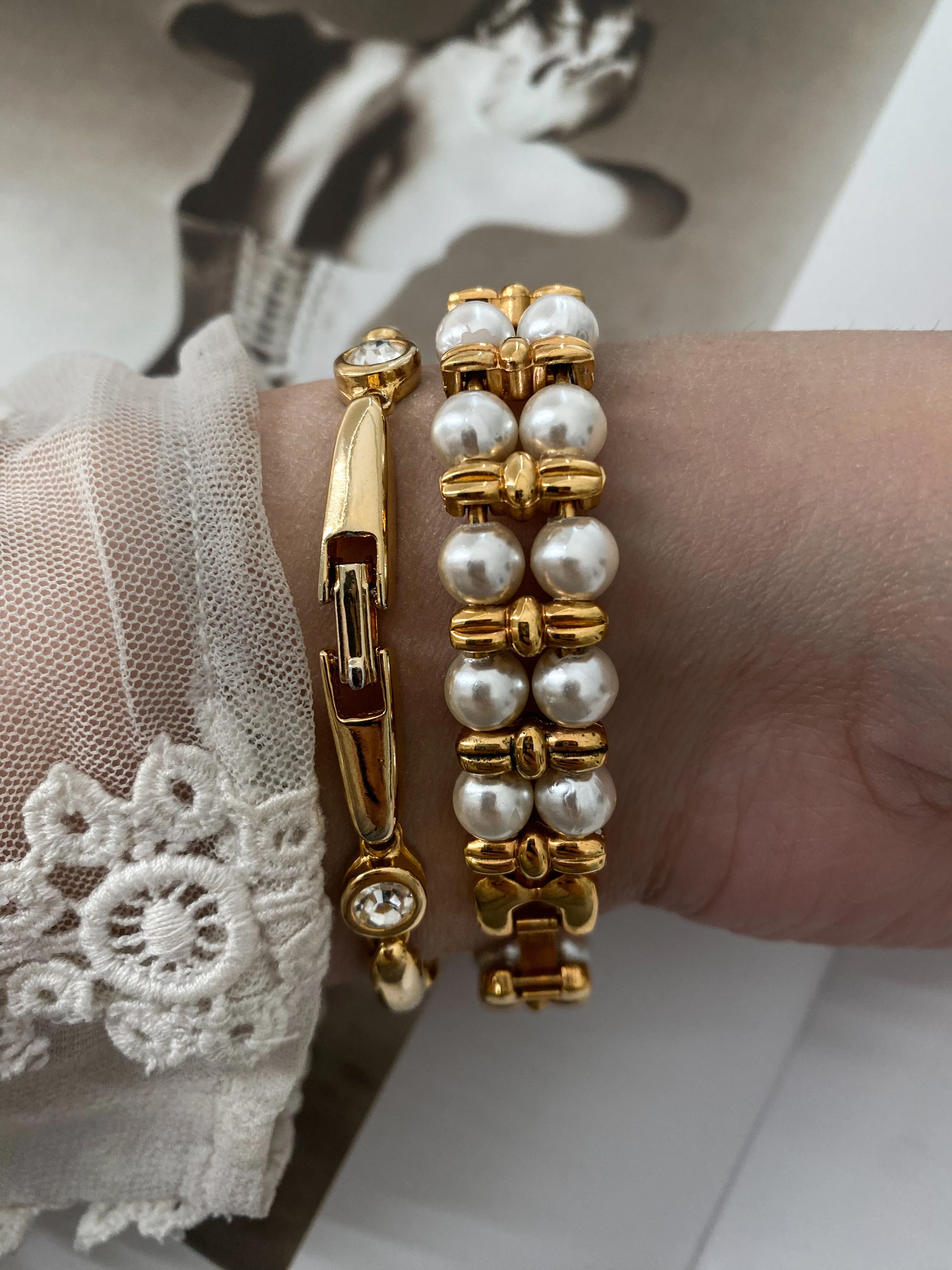 Timeless Gold Tone Osirock Faux Pearls Vintage Watch