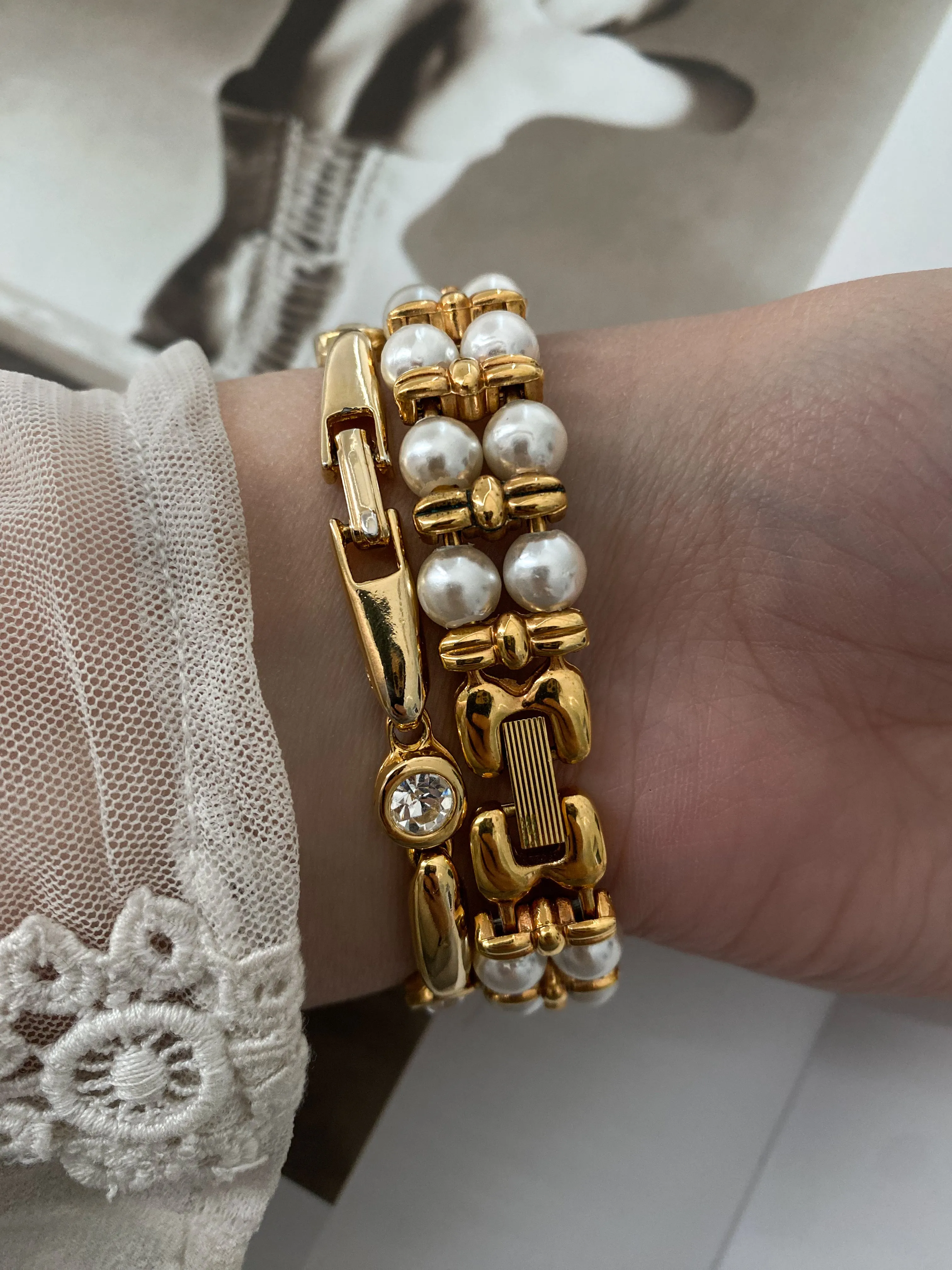 Timeless Gold Tone Osirock Faux Pearls Vintage Watch