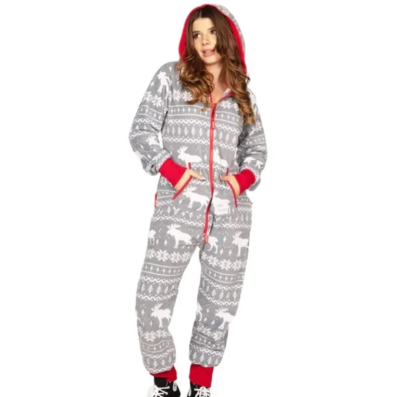 Tipsy Elves Women’s Grey Moose Jumpsuit size Small