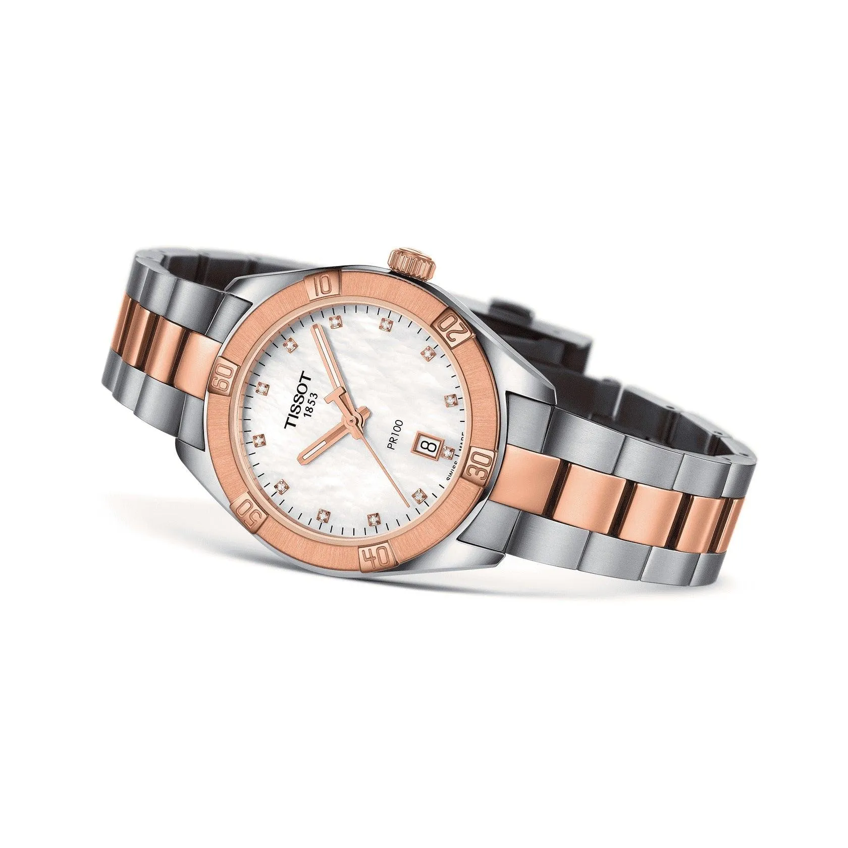 Tissot Clock Pr 100 Sport Chic 36mm Motherperper Quartz Steel Finish Pvd Gold Rose T101.910.22.116.00