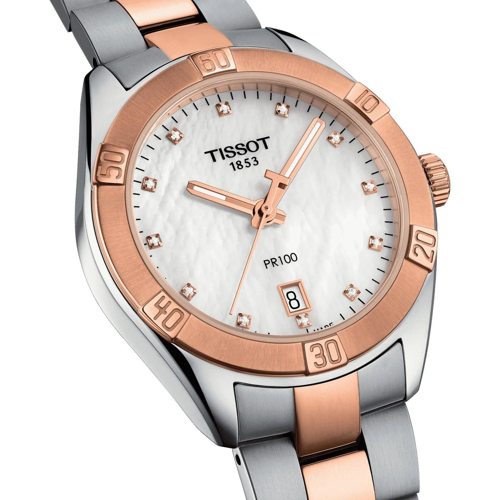 Tissot Clock Pr 100 Sport Chic 36mm Motherperper Quartz Steel Finish Pvd Gold Rose T101.910.22.116.00