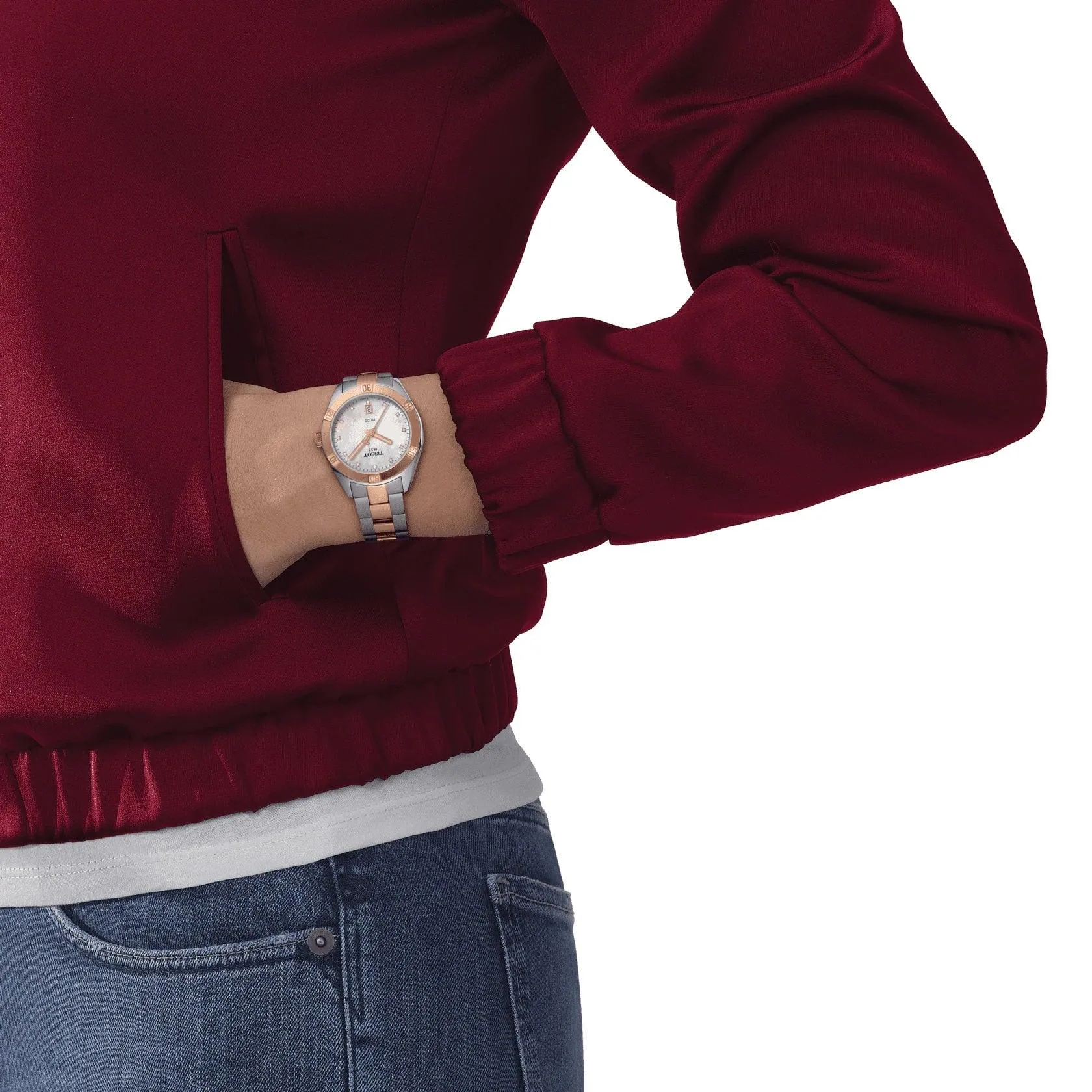 Tissot Clock Pr 100 Sport Chic 36mm Motherperper Quartz Steel Finish Pvd Gold Rose T101.910.22.116.00