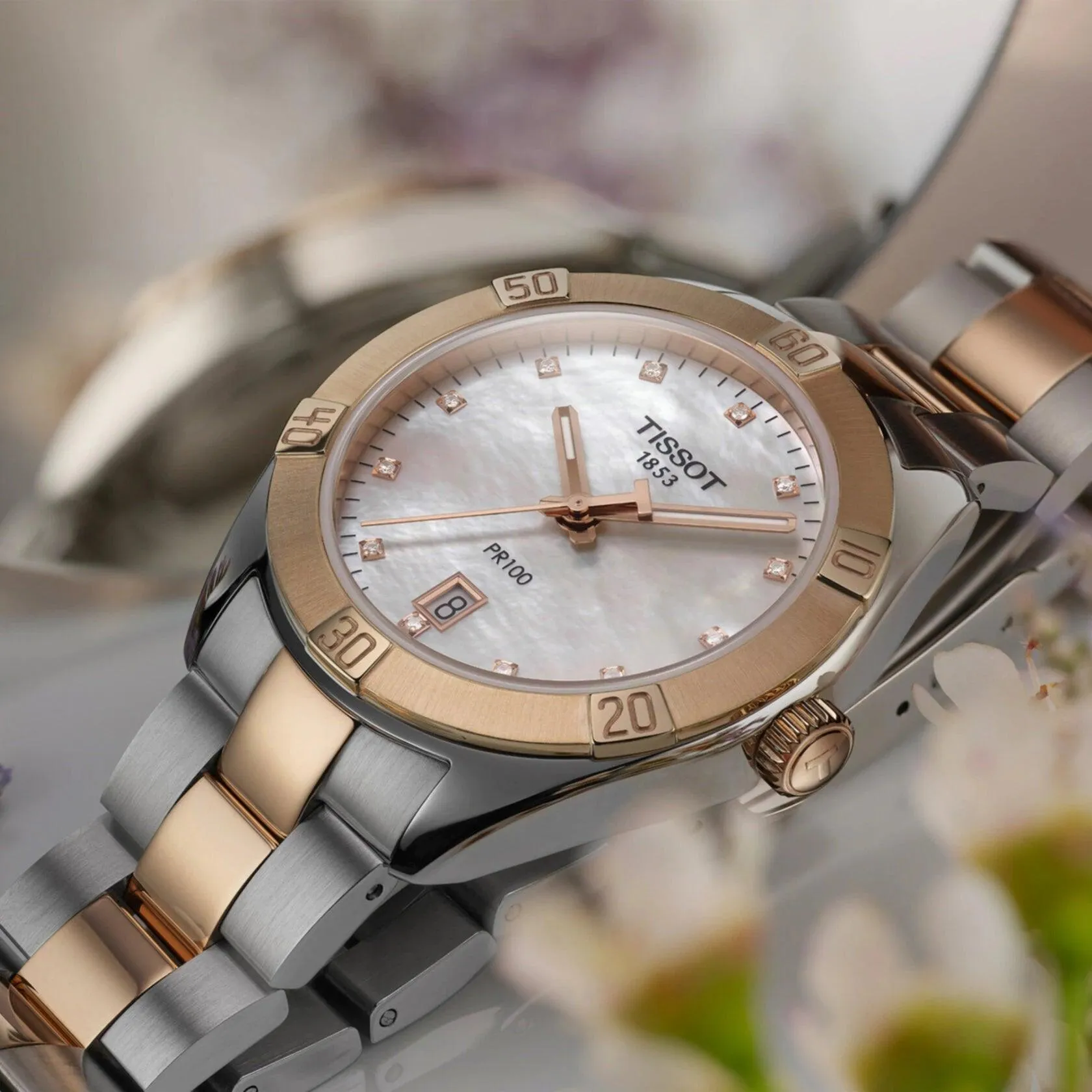 Tissot Clock Pr 100 Sport Chic 36mm Motherperper Quartz Steel Finish Pvd Gold Rose T101.910.22.116.00
