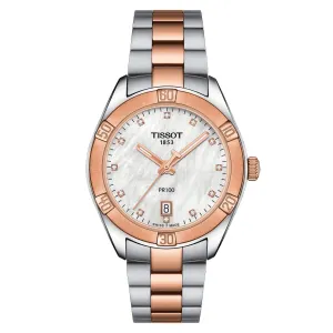 Tissot Clock Pr 100 Sport Chic 36mm Motherperper Quartz Steel Finish Pvd Gold Rose T101.910.22.116.00