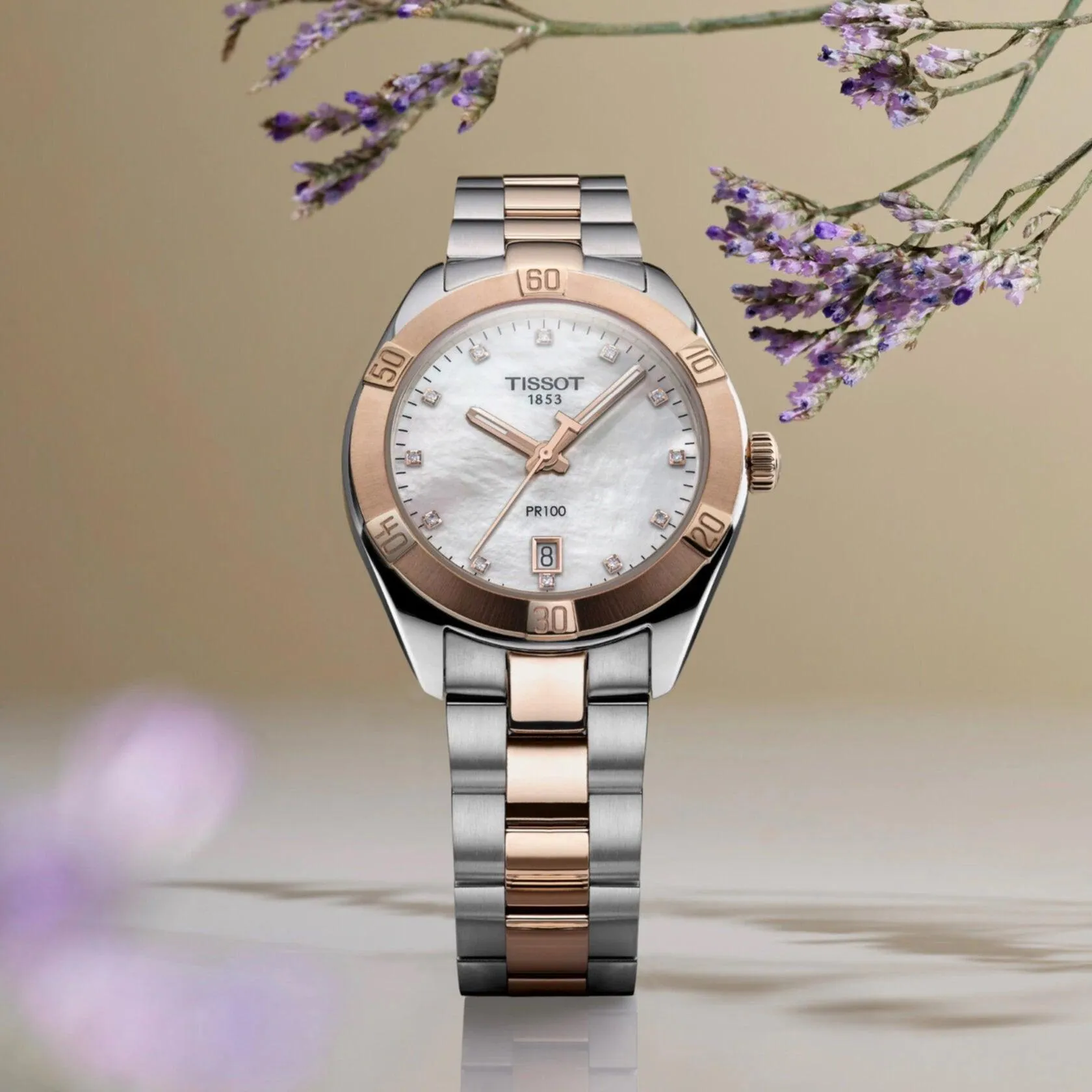 Tissot Clock Pr 100 Sport Chic 36mm Motherperper Quartz Steel Finish Pvd Gold Rose T101.910.22.116.00