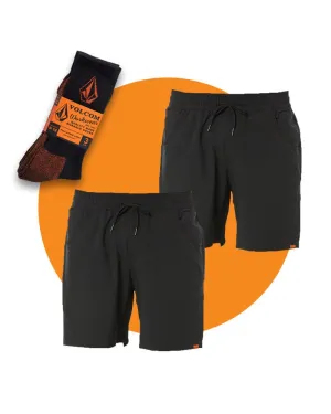 Tradies Rack Elastic Waist Hybrid Short Twin Value Pack - Black
