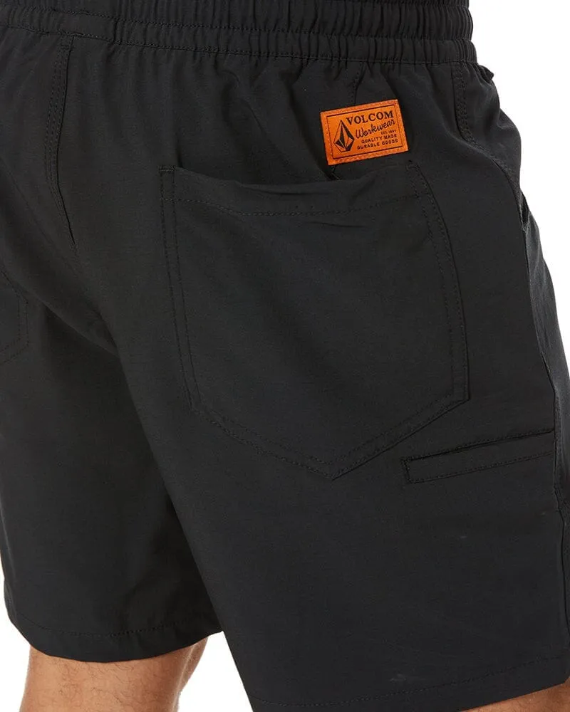 Tradies Rack Elastic Waist Hybrid Short Twin Value Pack - Black