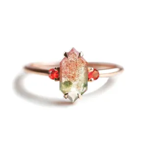 Trendolla 18K Gold Diamond Moss Agate And Red CZ Diamond Ring Set