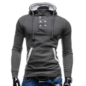 Trendy Hooded Double Breasted Pocket Hemming Slimming Long Sleeve Cotton Blend Hoodie For Men - Deep Gray Xl