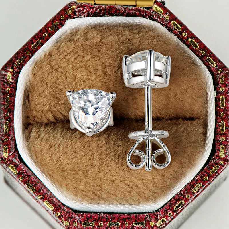 Trillion Cut Solitaire Moissanite Stud Earrings Pendant Necklace